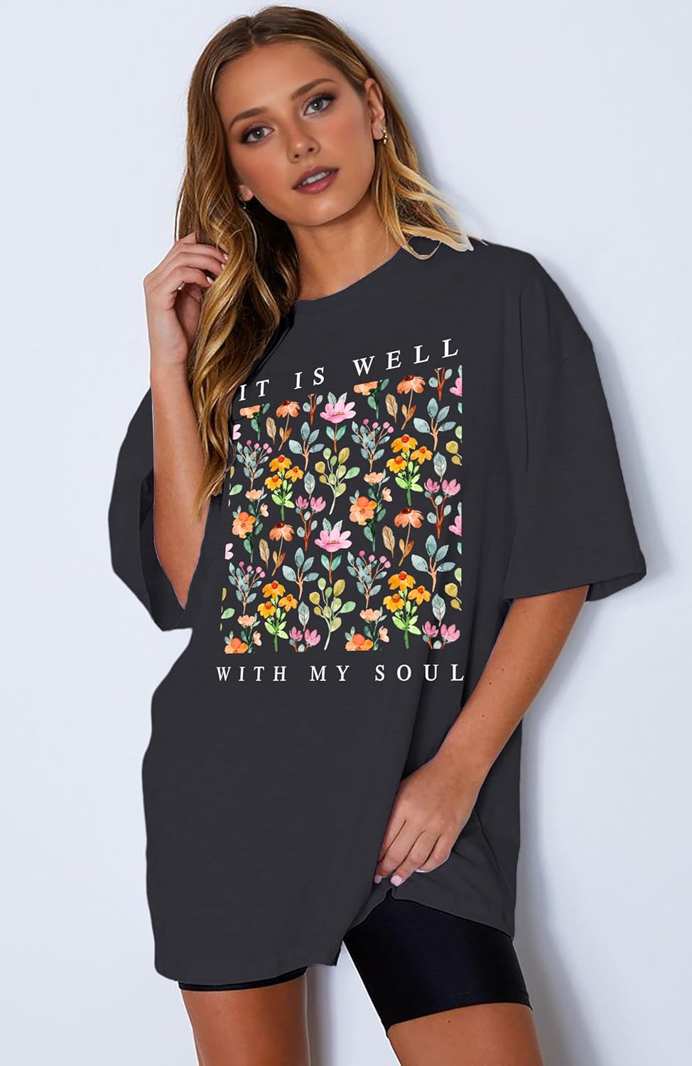 LAZYCHILD Christian Shirts for Women: Vintage Oversized Faith T-Shirt Bible Verse Graphic Tees Floral Religious Tops - Image 3