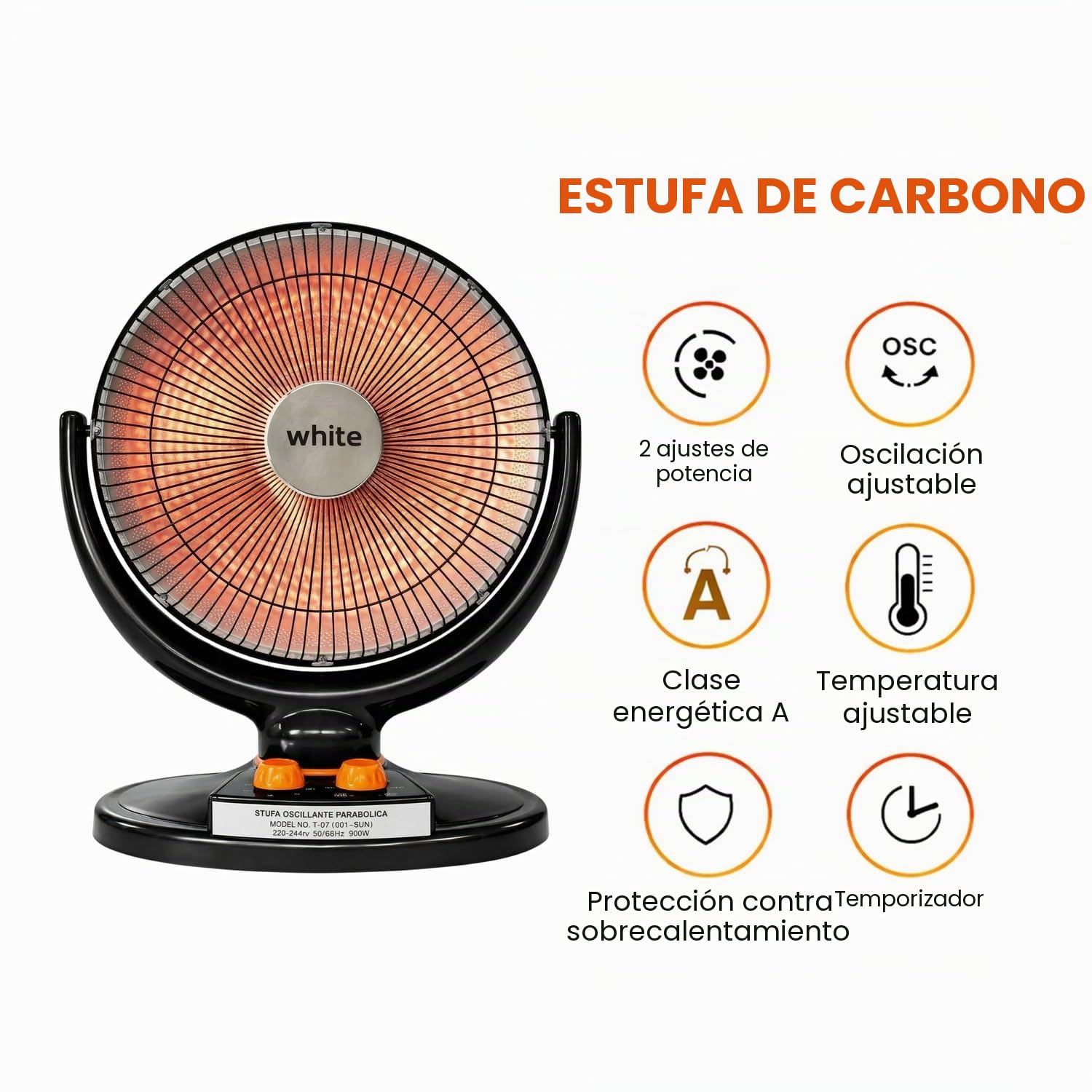 White - estufa de carbono con poste extensible de alta eficiencia energética y estructura de parábola de alto calor con filamento de carbono y base sólida (Au sol)