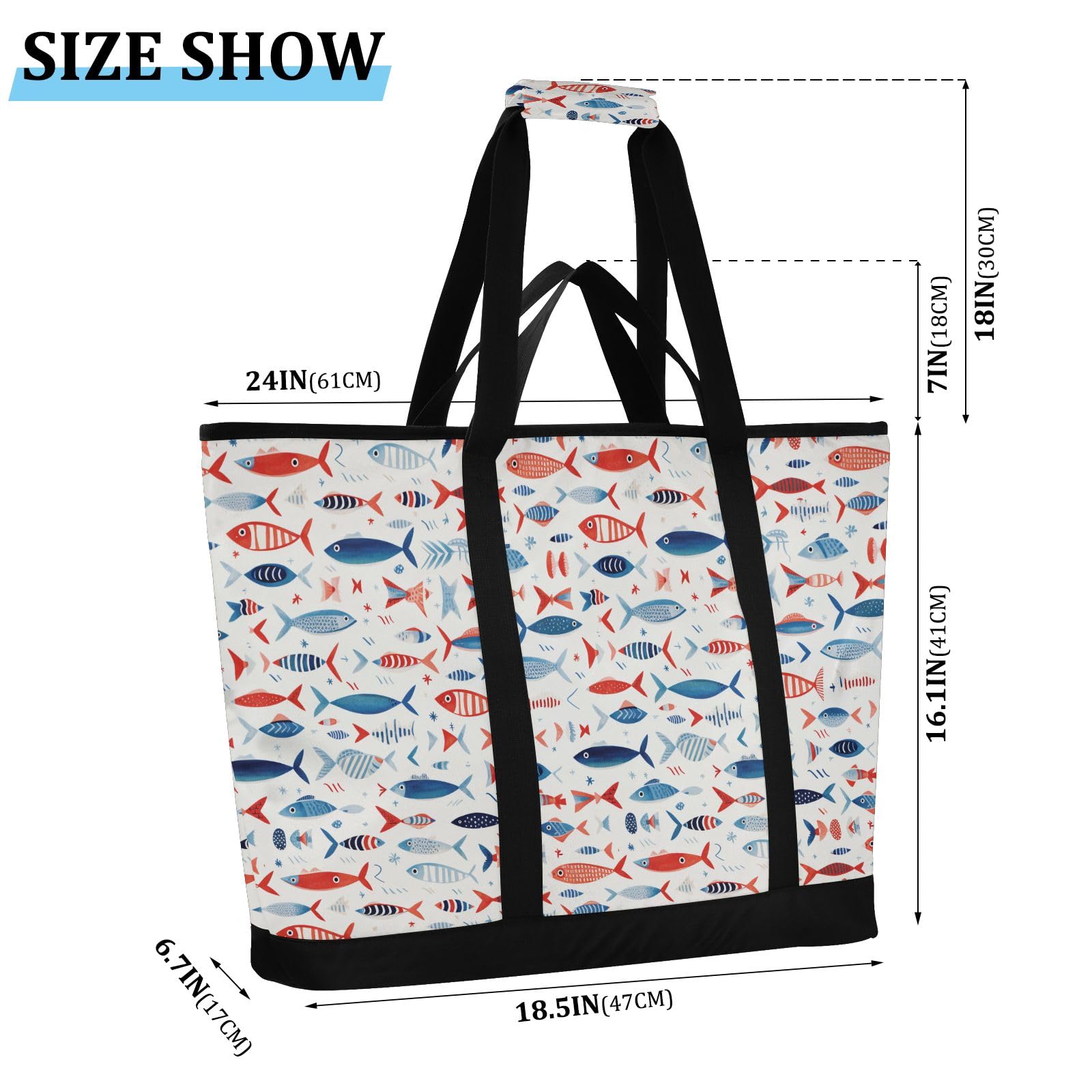 Creative Fish Pattern - Bolsa térmica térmica reutilizable con cremallera, bolsa térmica grande portátil para viajes o camping