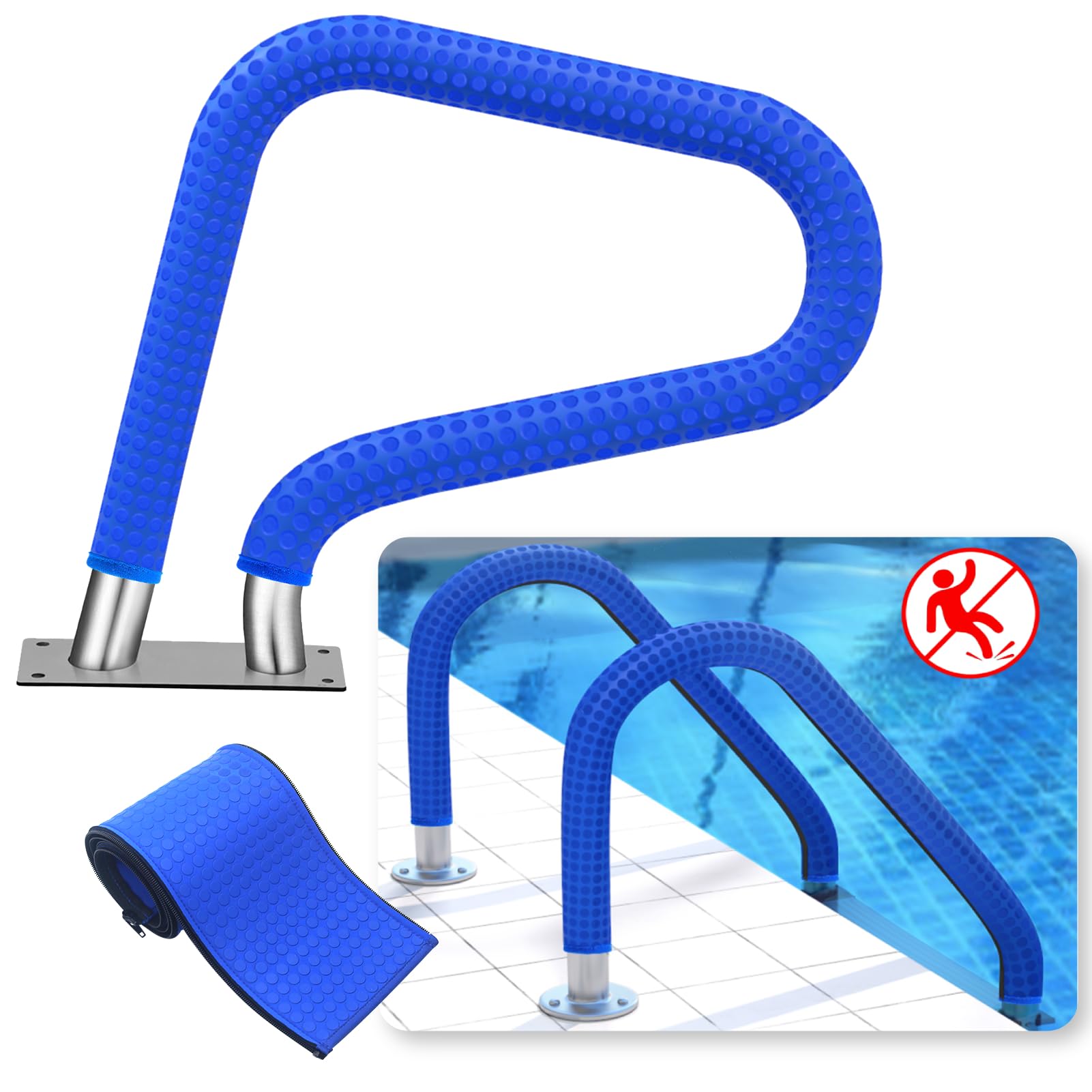 Cubiertas de barandilla de alberca de 180 cm, antideslizantes, con cremalleras, barandilla para piscinas enterradas, barandilla de mano sobre el suelo, anticalor, asas de escalera de piscina para