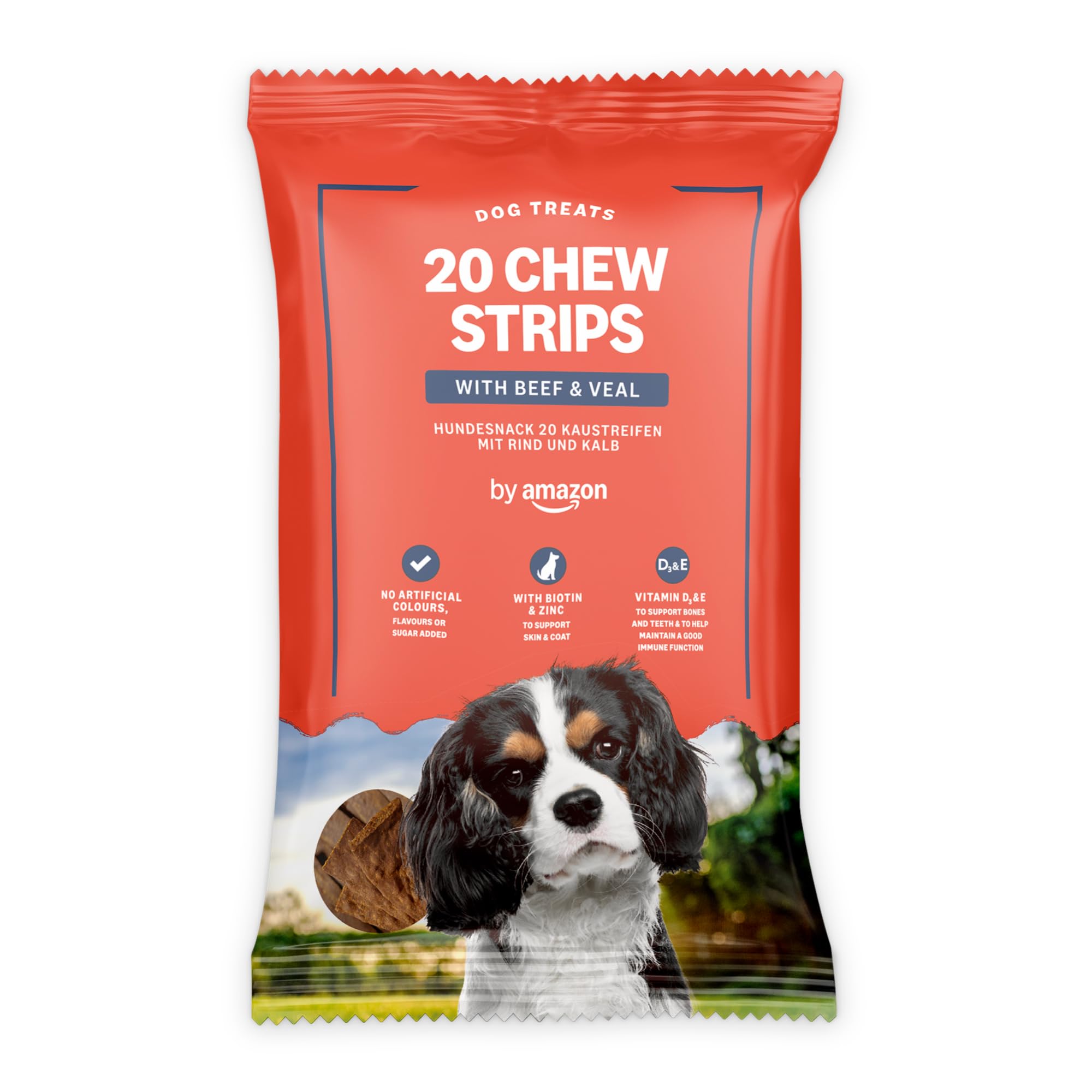 by Amazon - Dog Treats - 20 Chew Strips with Beef & Veal, 200g