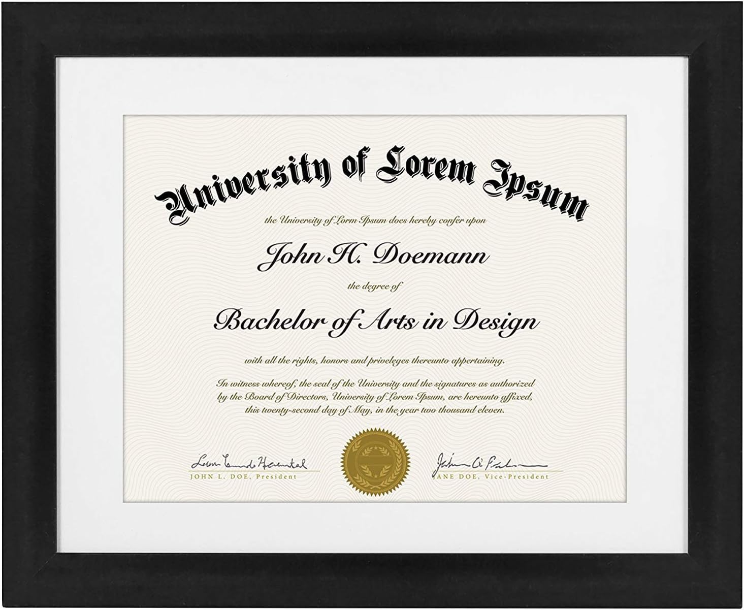 11x14 Document Frame - Made for Documents Sized 8.5x11 Inch with Mat and 11x14 Inch without Mat, Black