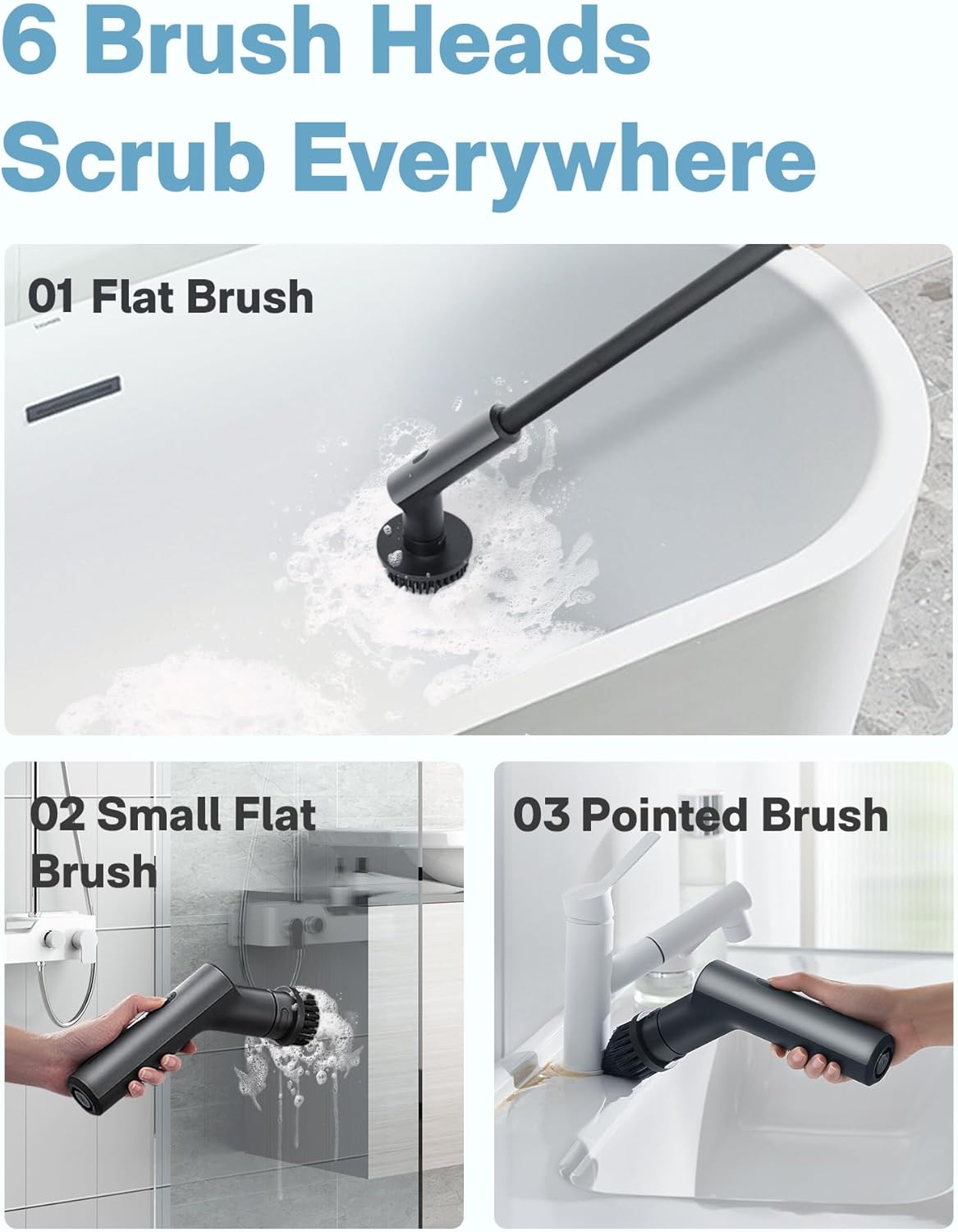 HOTO IPX7 Full Body Waterproof Electric Spin Scrubber, Shower Scrubber with 6 Brush Heads Bundle with 3 Pcs Replacement Pads