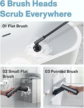 HOTO IPX7 Full Body Waterproof Electric Spin Scrubber, Shower Scrubber with 6 Brush Heads Bundle with 3 Pcs Replacement Brush Heads