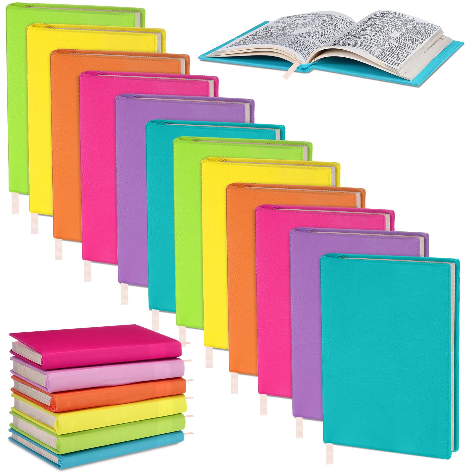 Gilprop Confezione da 12 copertine elastiche per libri, in tessuto, lavabili, riutilizzabili, adatte per libri di testo con copertina rigida da 15,5 a 22,9 cm, colori vivaci