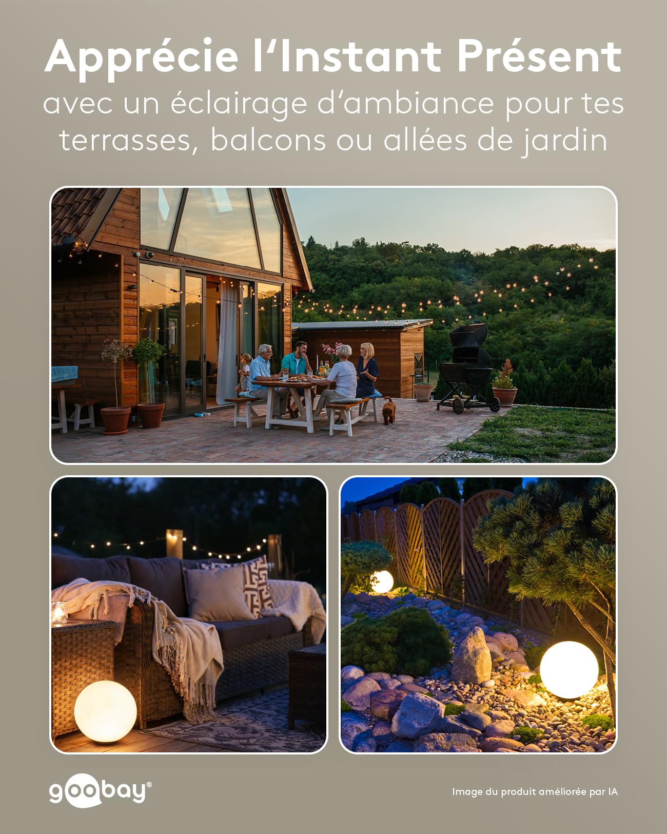 goobay LED Solar Ball 35 cm - Boule lumineuse RGB d'extérieur, résistante à l'hiver, étanche | Lampe solaire, lampe décorative pour terrasse, balcon, jardin, avec 10 modes d'éclairage et piquet