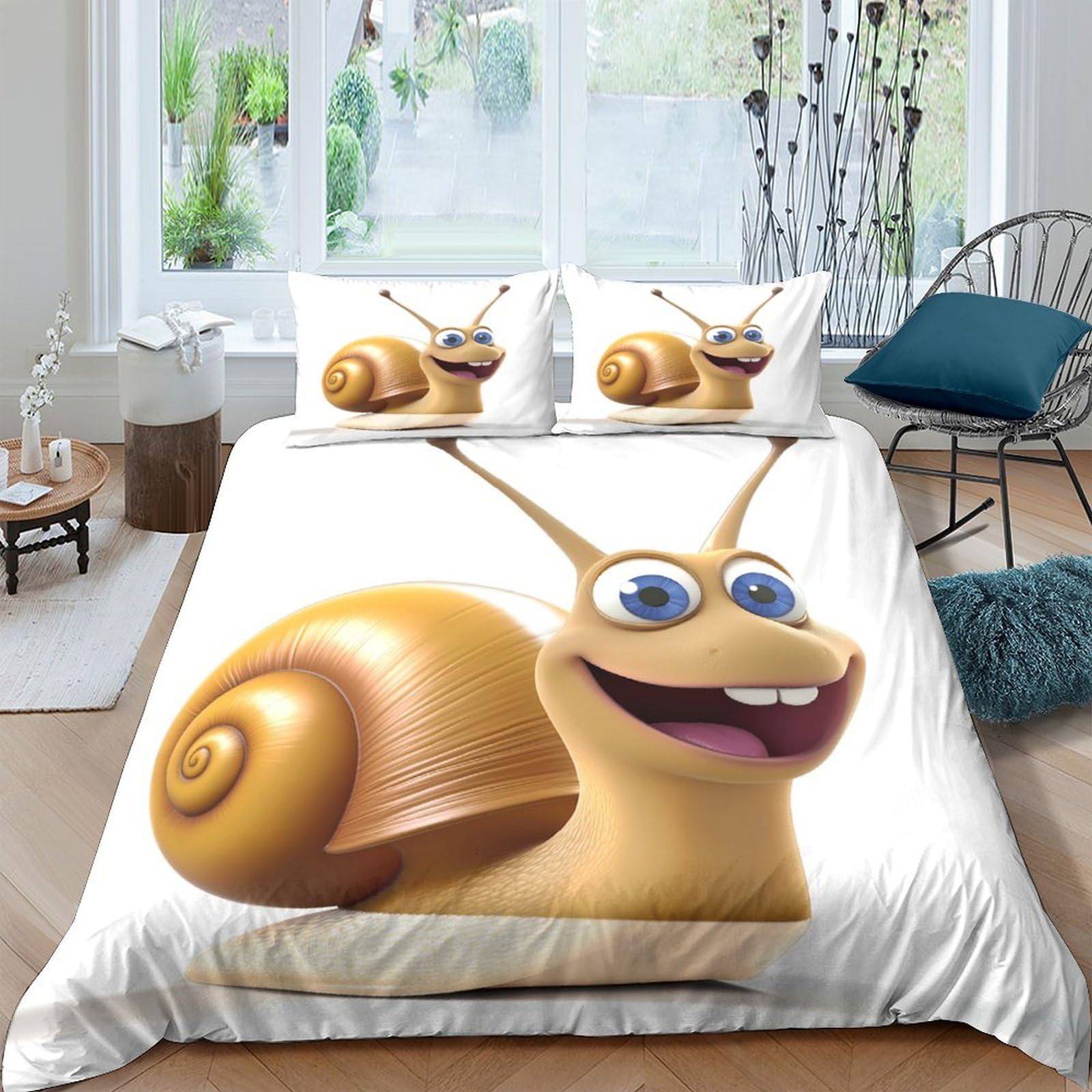 Ctjqhvkz Style-1 3D Printed Cartoon Snail Fitted Sheet Microfiber Soft Anti-Slip Animal Mattress Cover For Bedroom Dorm Home Decor Single（135X200cm）