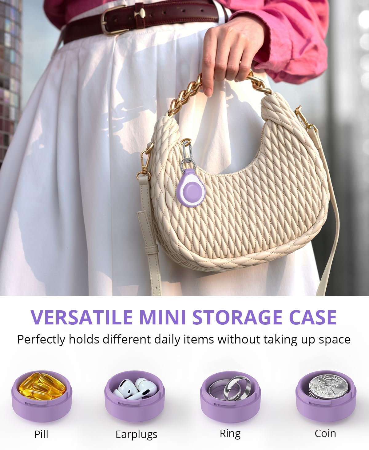 Portable Keychain Pill Holder & Small Pill Case for Purse, Purple image 2