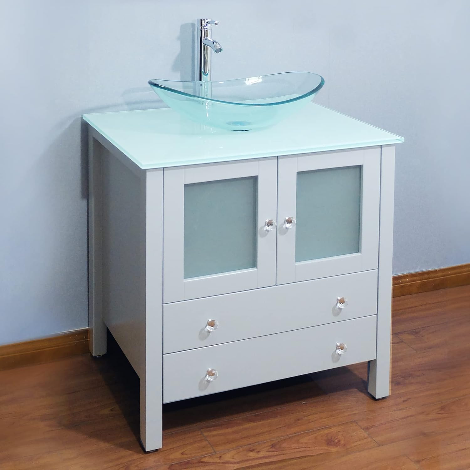 30" Freestanding Wooden Modern Bathroom Vanity Vessel Sink Set Bathroom Mirror Included