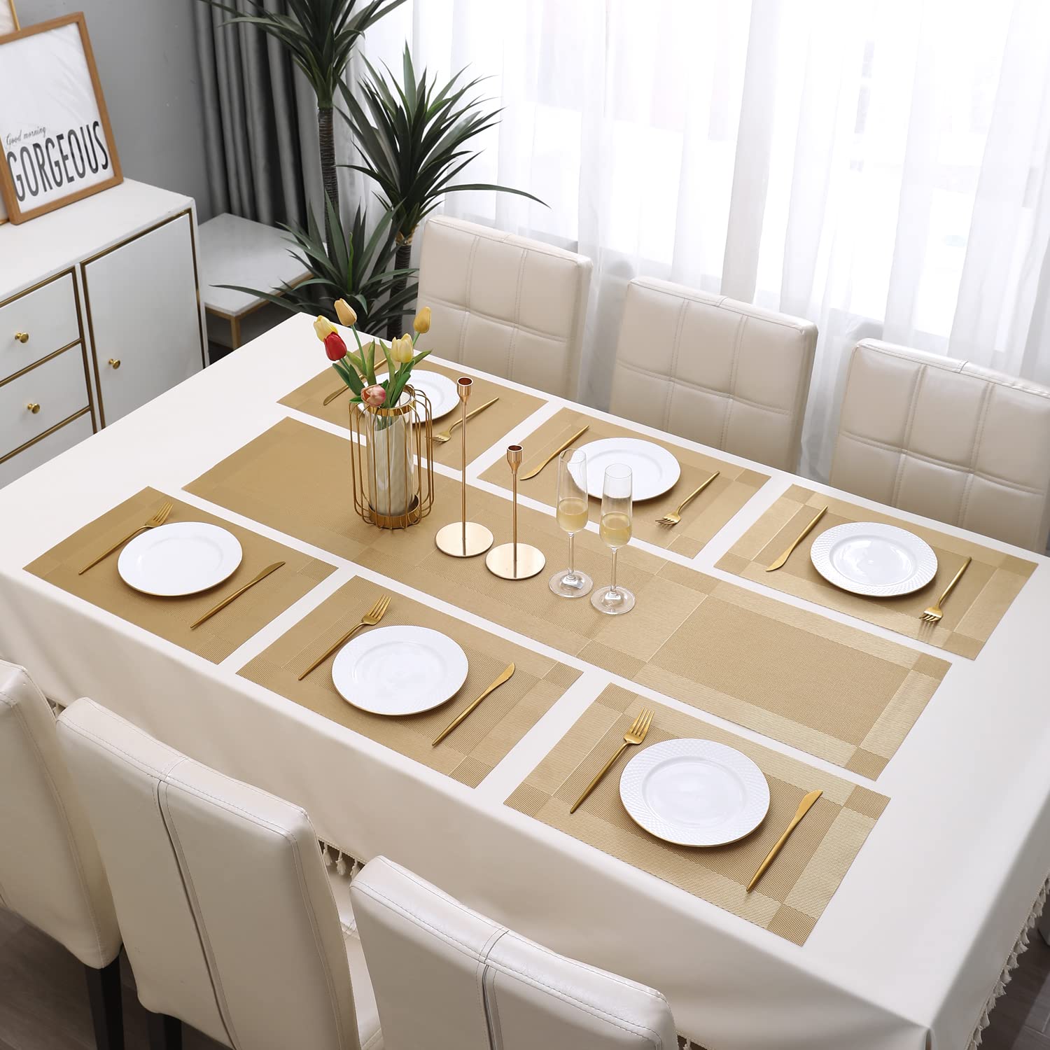 Golden Placemats & Table Runner Set - Protect Your Table -7