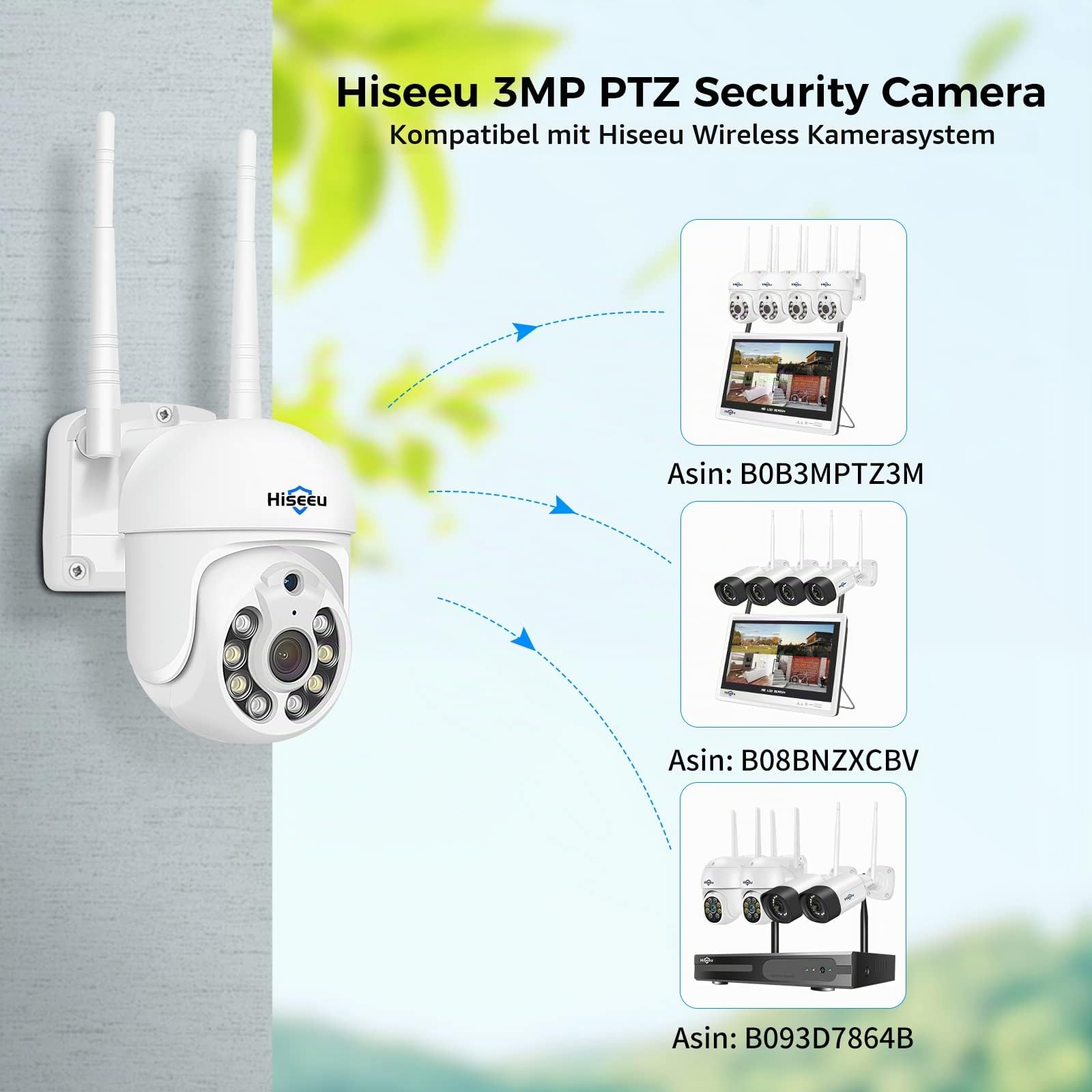 Hiseeu 5 MP Überwachungskamera Außen-WLAN mit automatischer Verfolgung, 350°/90° schwenkbar, Farbnachtsicht, Zwei-Wege-Audio, IP66 wasserdicht, Cloud- und SD-Kartenspeicher