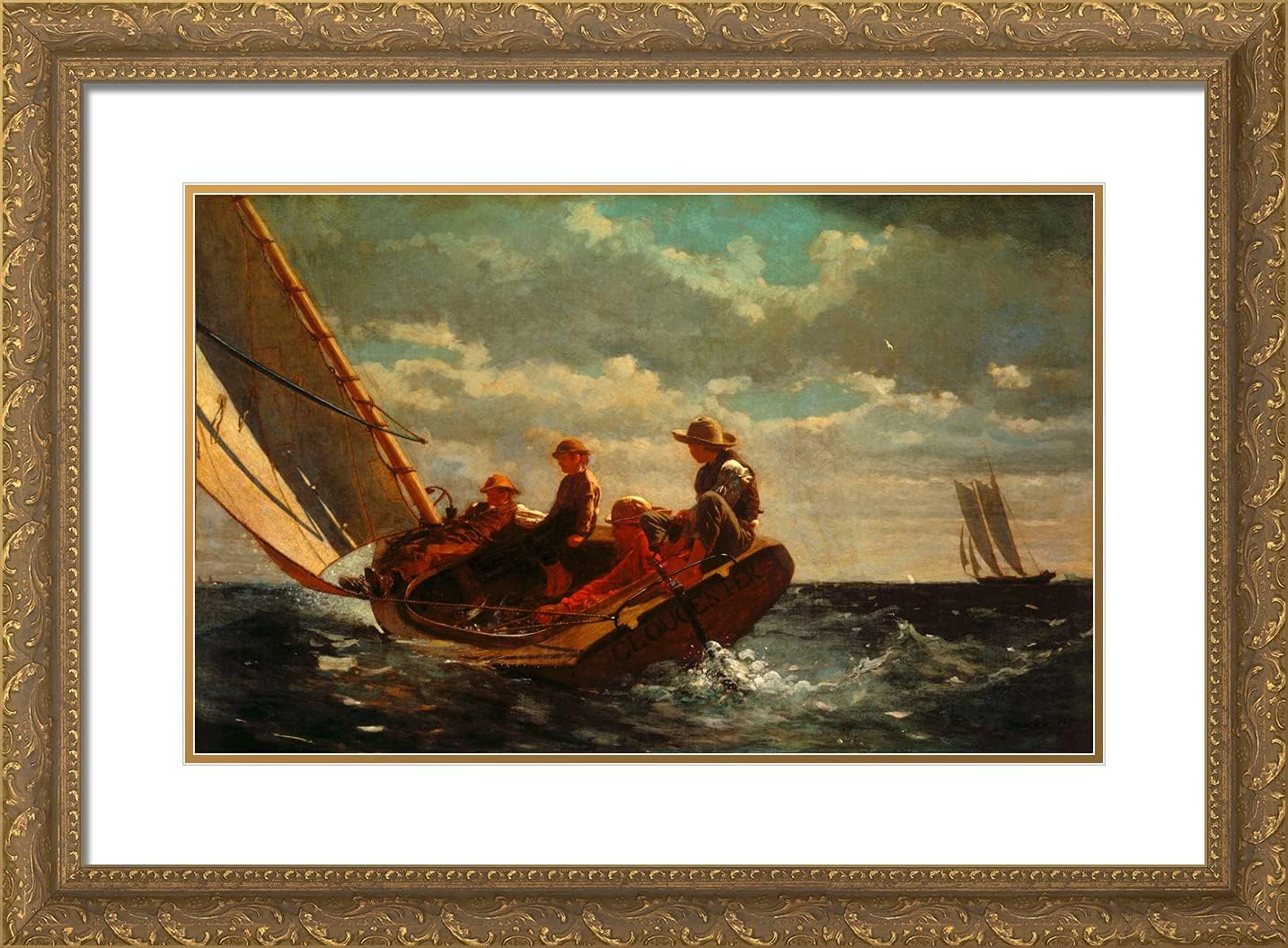ArtDirect Winslow, Homer 24x18 Gold Ornate Framed Art Print with Double Matting Titled: Breezing Up a Fair Wind