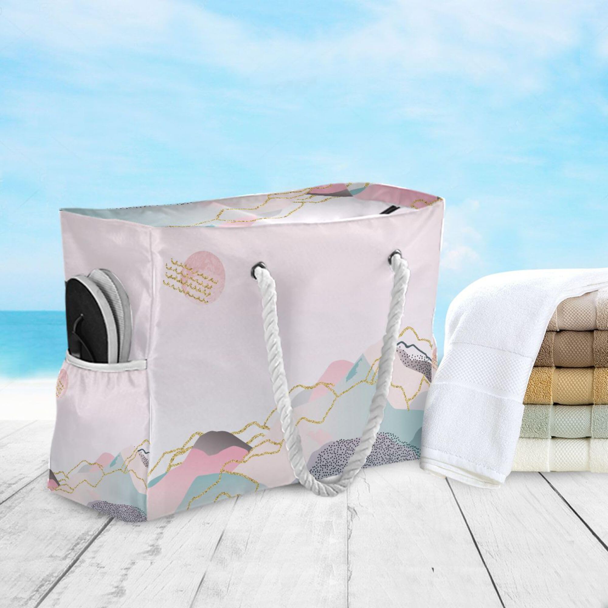 ALAZA Große Strandtasche für Damen, Kaktusgrün, Sukkulenten, Pflanzen, Blumenmuster, sanddicht, Strandtasche, wasserdicht, mit Reißverschluss, Nasstaschen, Reise-/Fitness-/Schwimmtasche