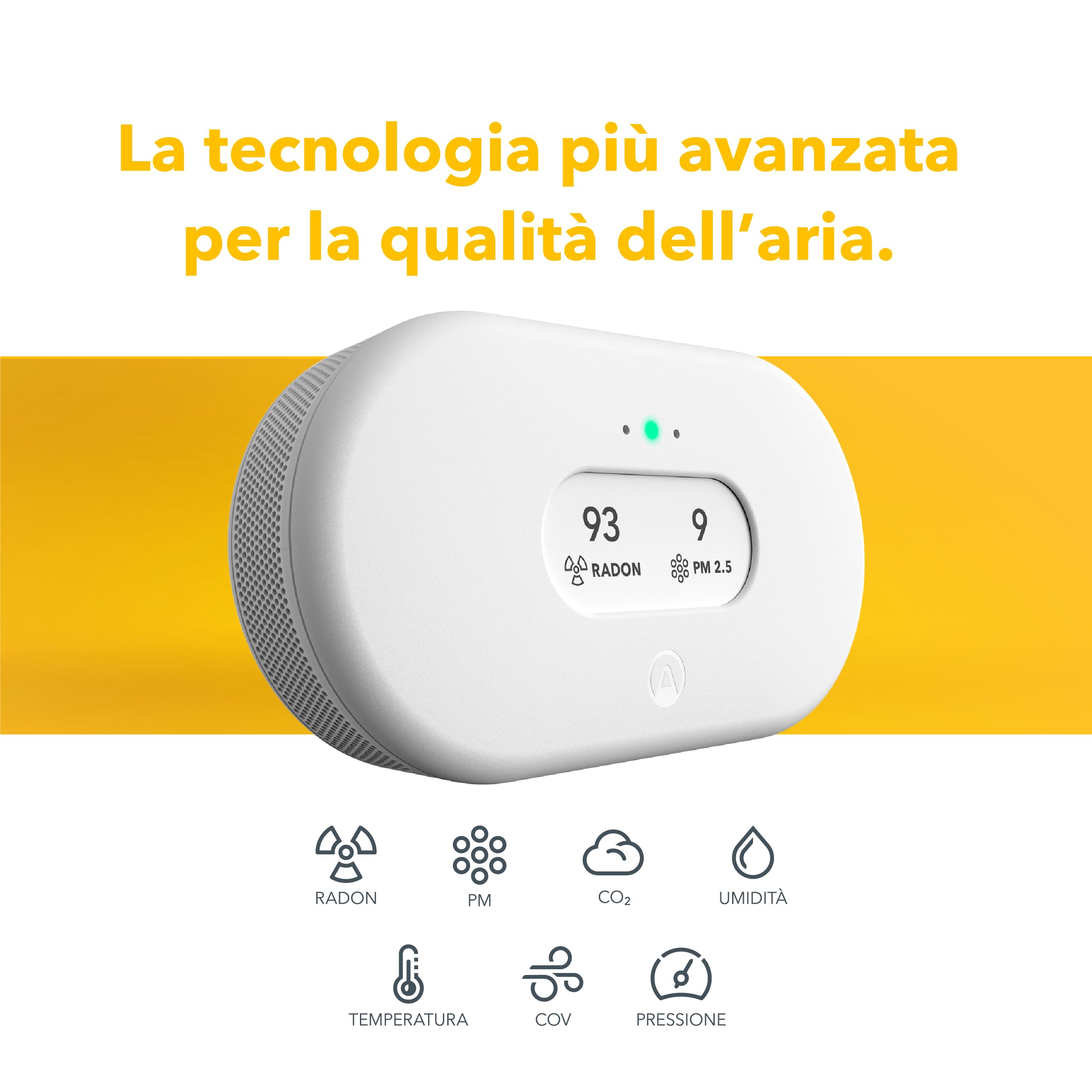 Airthings 2960 View Plus monitor per il radon e la qualità dell'aria con rilevatore di PM2,5, CO2, COV, umidità e temperatura, APP mobile, Wi-Fi, notifiche