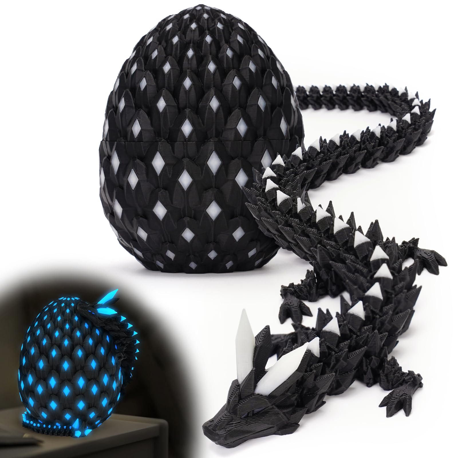 3D Printed Dragon Eggs with Dragon Inside Easter Eggs Hunt Mystery Easter Basket Stuffers Crystal 3D Printed Surprise Toys Home Office Decor Executive Desk Toys