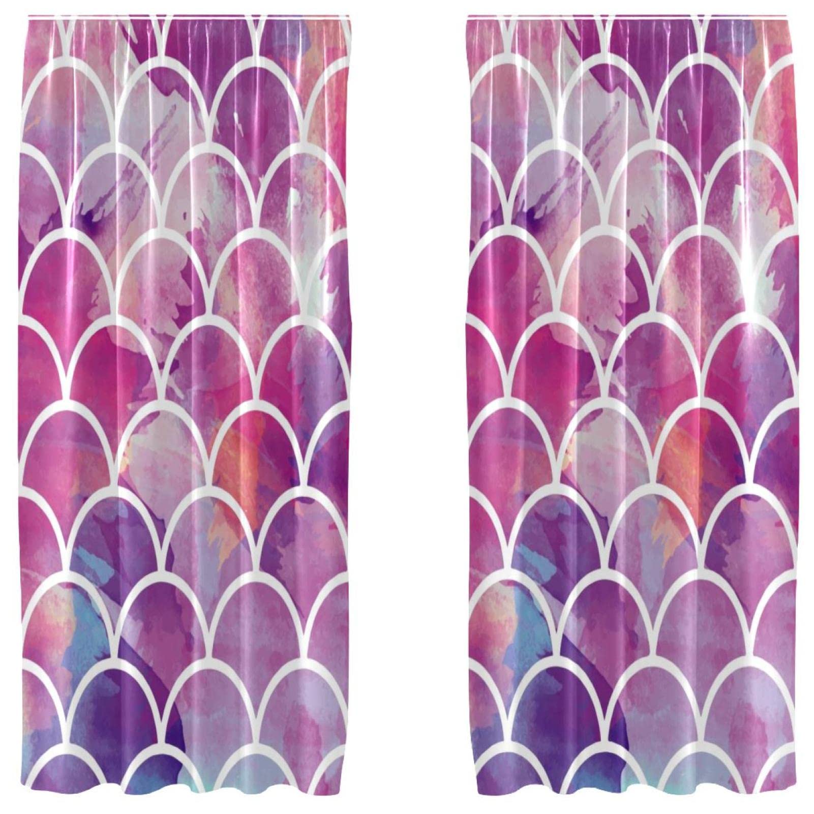 Cortinas de sirena rosa en mosaico 55x84 de 2 paneles con bolsillo para barra