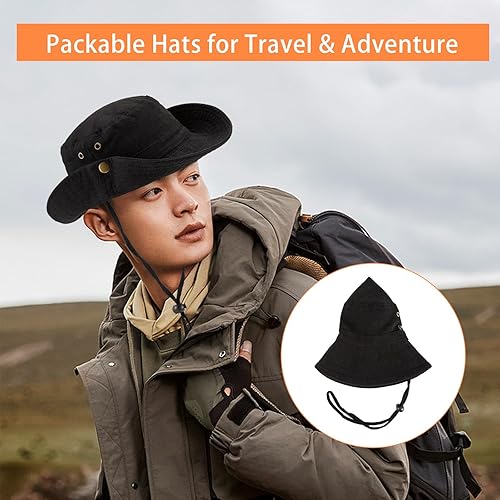 Miniatura 7 de Boonie - Sombrero de pesca para el sol, protección UV, sombrero de playa, plegable, gorra de safari al aire libre, caza, camping, con cuerda de ala