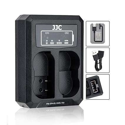 EN-EL15 EN-EL15a EN-EL15b Battery Charger Dual Charger Built-in USB Cable, Compatible with Nikon Z6 Z6 II Z7 II Z7 D850 D810A D810 D800E D800 D750 D610 D600 D500 D7500 D7200 D7100 D7000