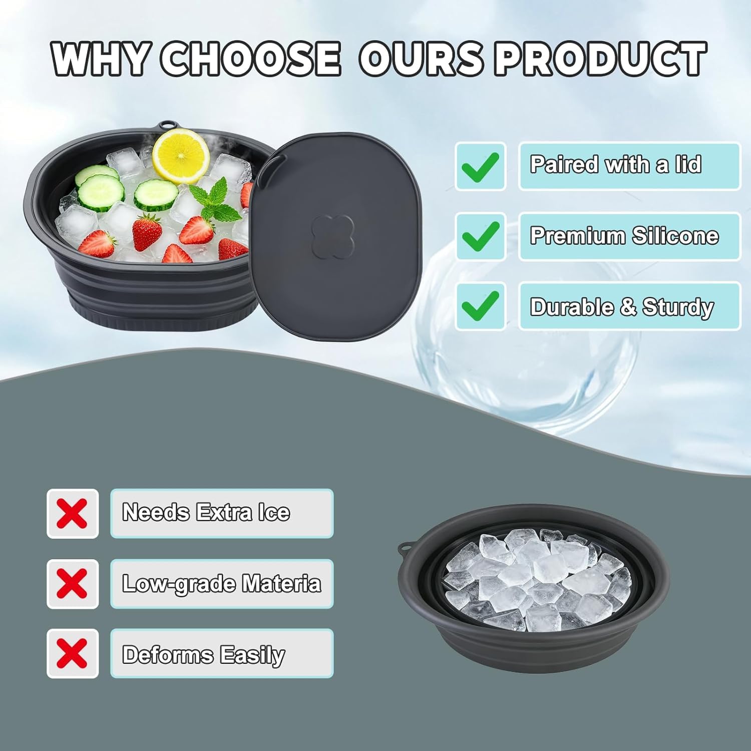 Face Bowl for Ice with Built-in Icetray, Portable Foldable Silicone Ice Facial Bowl, for Home Ice Bath Facial, for Men and Women 1