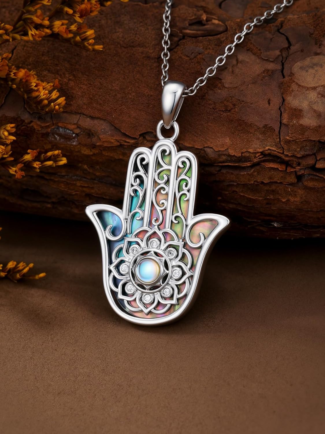 WINNICACA Valentines Day Gifts for Her Hamsa Necklace for Women 925 sterling silver Hamsa Hand of Fatima Necklace Abalone Shell Protection Jewelry Gifts for Women Wife Mom - Image 2