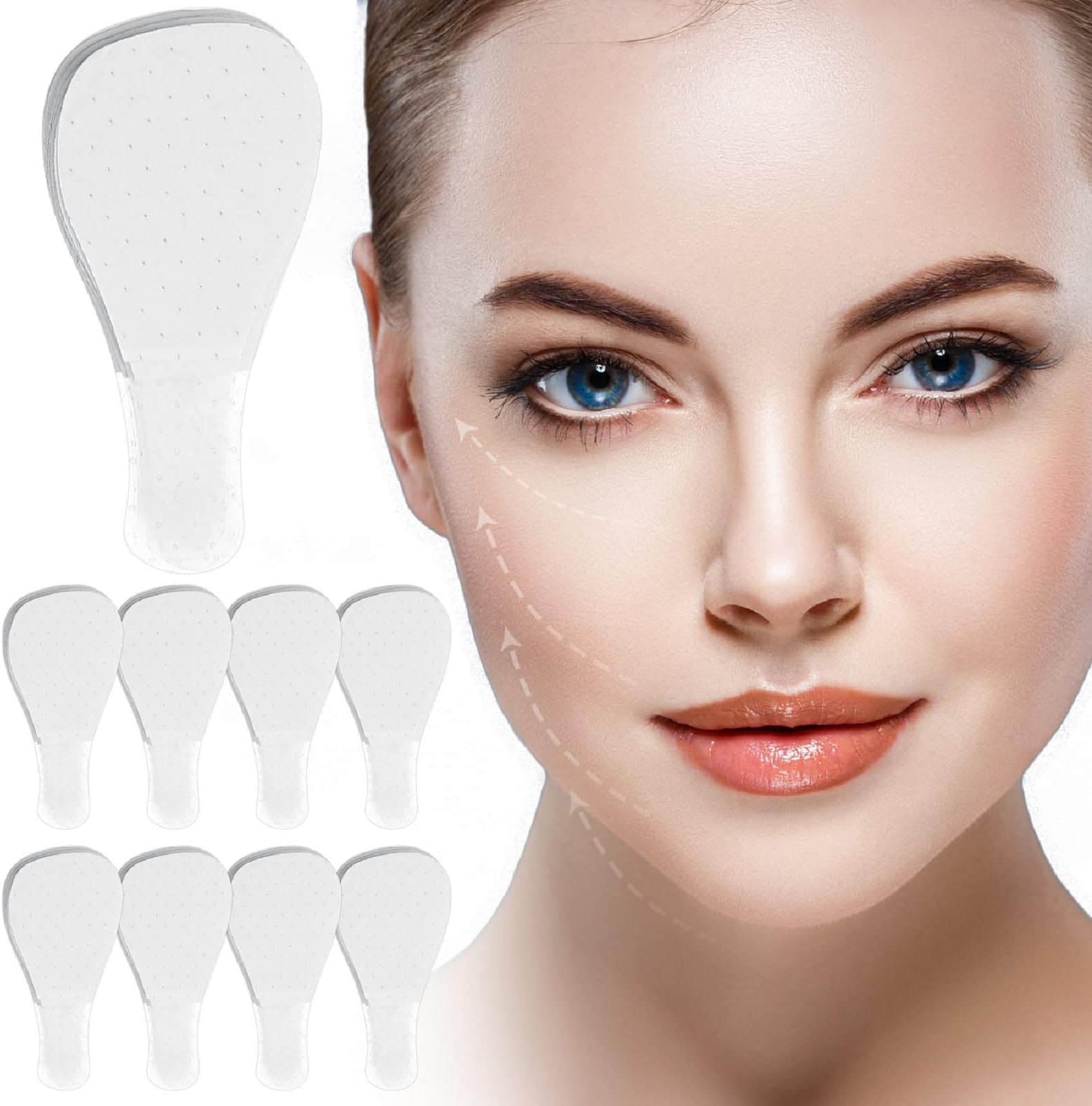 80 Pieces Face Lift Tapes Face Lifting Patch Invisible V-line Face lift Sticker Neck and Eye Lift Tapes Waterproof Elasticity Double Chin Lift Patch with 3 Pieces Lifting Ropes for Women Girls