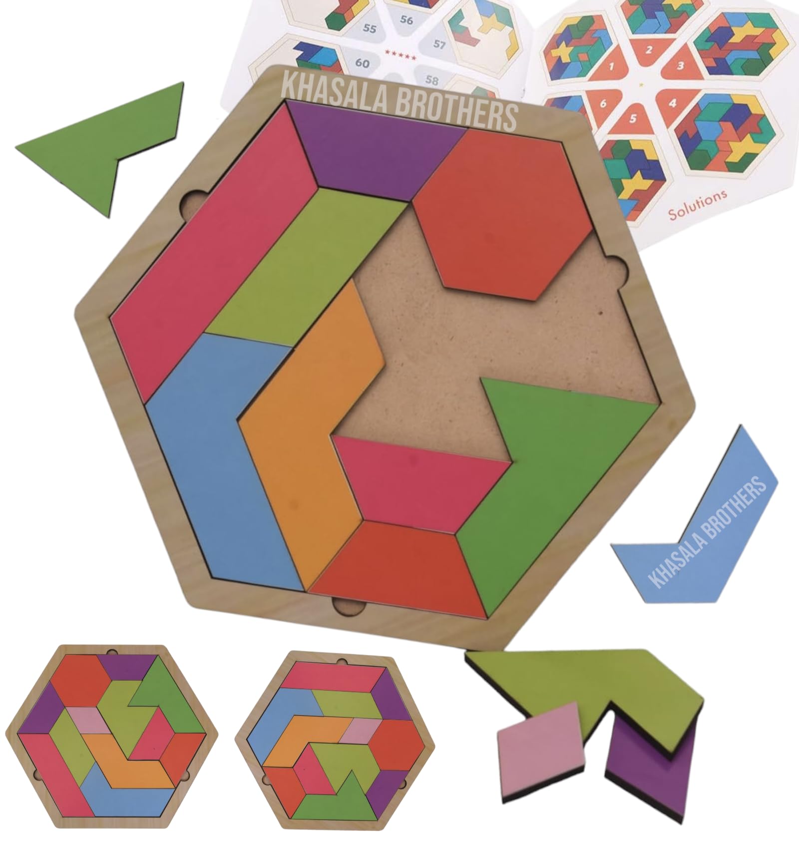Educational Wooden Puzzle Jigsaw Shape Pattern Block Toy for Kids, Hexagon Puzzle Challenge Geometry Logic Toy Set for Kids (Tangram Puzzle)