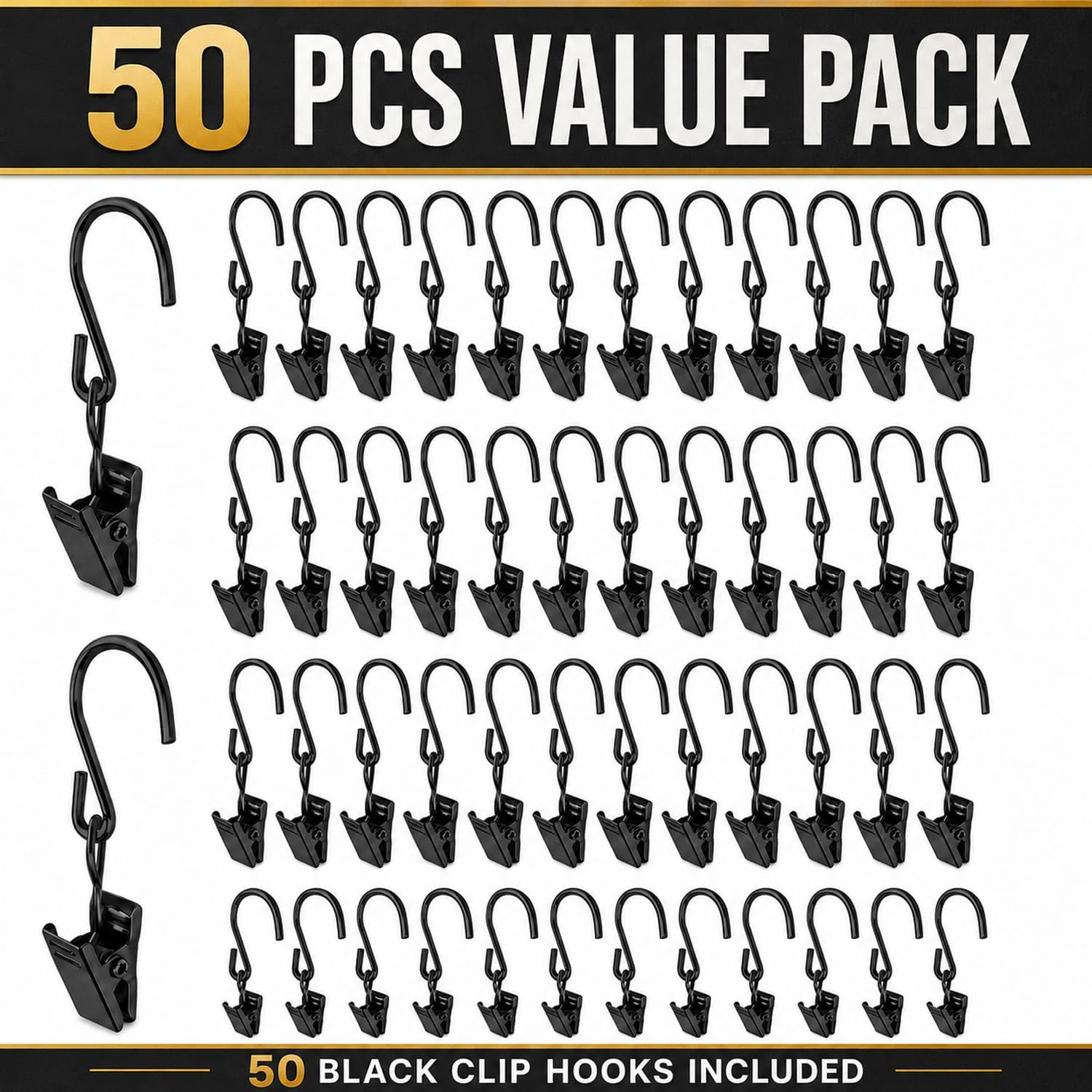 Enenes S Hooks Curtain Clips 50 Pack, 2.36 Inch Metal Hangers