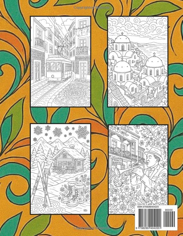 Around the World Travel Adult Coloring Book: 40 Relaxing Pages Featuring Global Landmarks, Cultures, & Scenic Adventures image 3