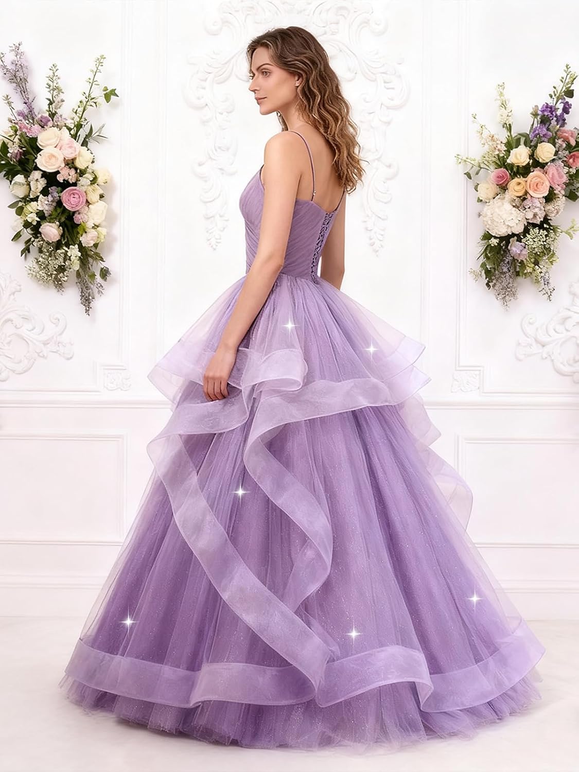 Sparkly Tulle Prom Dresses Long Ball Gown Glitter Tulle Formal Evening Gowns Princess Wedding Dresses