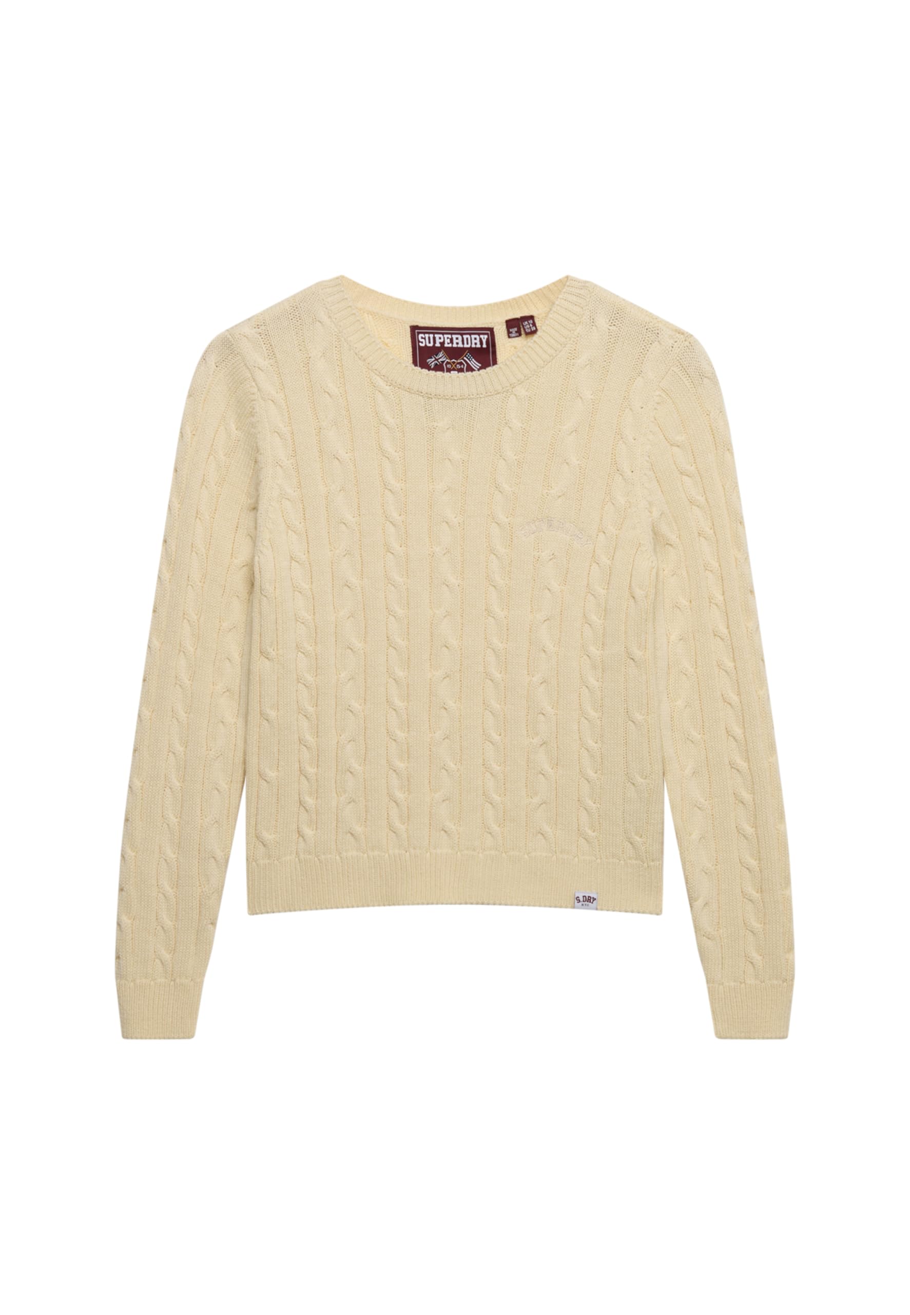 Superdry Women's Beige Fine Twist Cable Knit Jumper Essential Round Neck