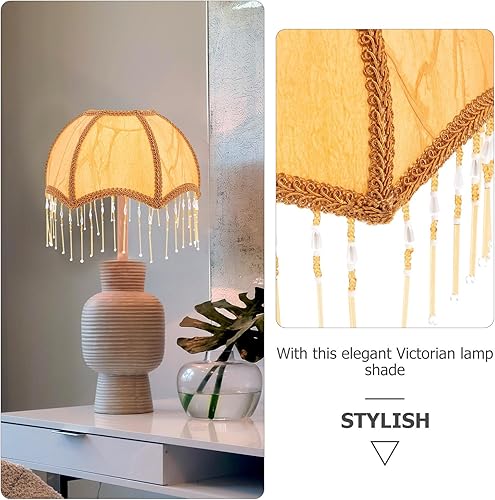 Miniatura 4 de DOITOOL Pantalla de lámpara festoneada, pantalla de lámpara vintage con flecos, pantalla europea de repuesto vintage, cubierta de lámpara de pie de
