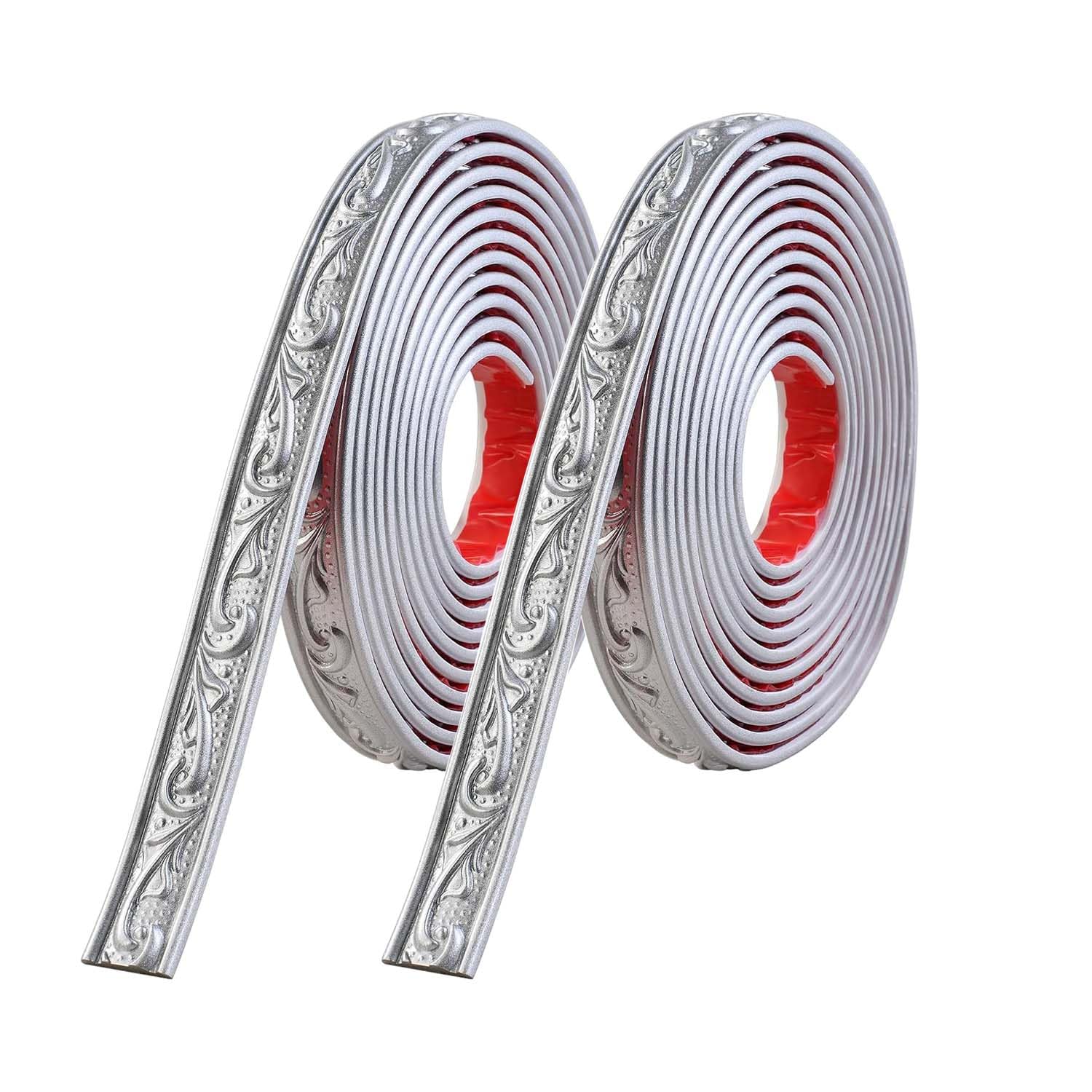 Zayejod 2 Rolls*5M Molding Trim Self Adhesive,Peel and Stick Wall Ceiling Decorative Trim,3D Wallpaper Border,Tile Edging Trims,Sticky Wall Lines for Mirror Edge,TV Background(2.6CM Width,Silver)