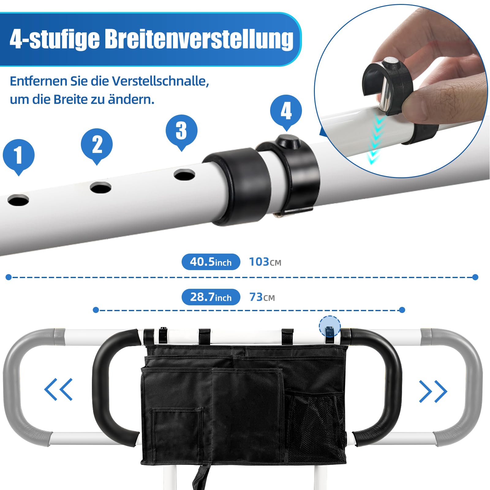 Bett Aufstehhilfe für Senioren, Faltbares & Höhenverstellbares Bettgitter mit Haltegriff, Aufstehhilfe Bett bis 160kg, Inkl. Tasche, Bettschutzgitter für Erwachsene für alle Betten