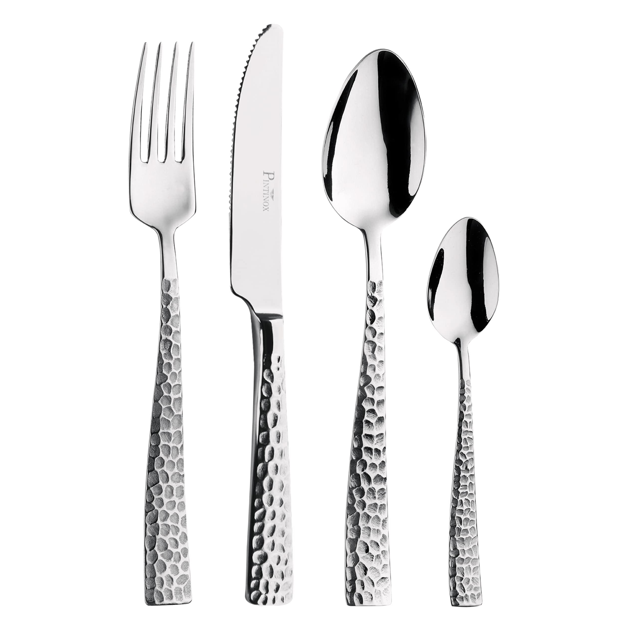 Pintinox, Set 48 pezzi Posate Palace Martellato, Acciaio Inox, Made in Italy, 12 persone