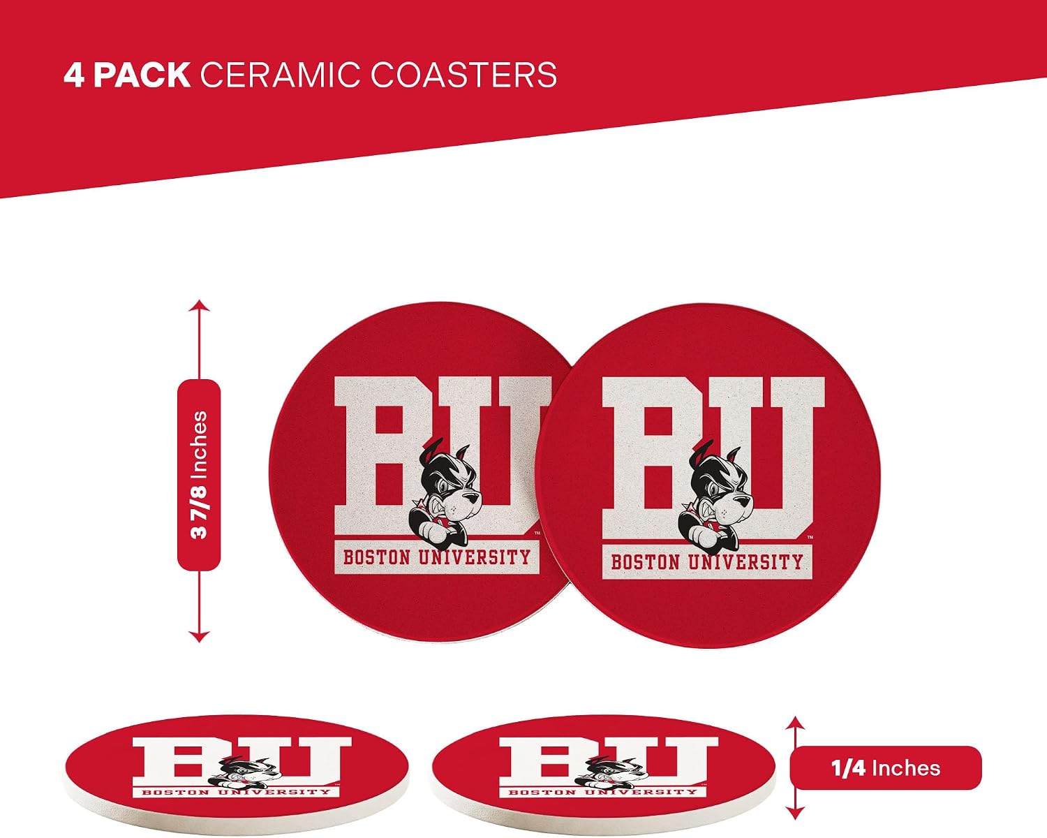 Desert Cactus Boston University Circle Ceramic Coasters 4 Pack Terriers BU Absorbent Drink Coasters with Cork Backing (Design A)
