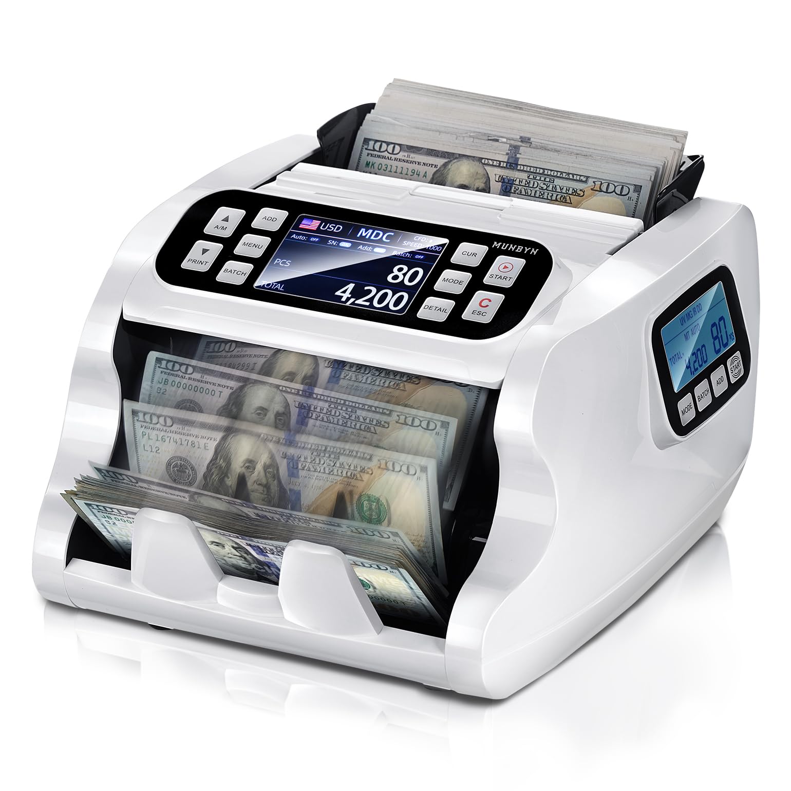 MUNBYN IMC22 Money Counter Machine Mixed Denomination 2Y Manufacturer White