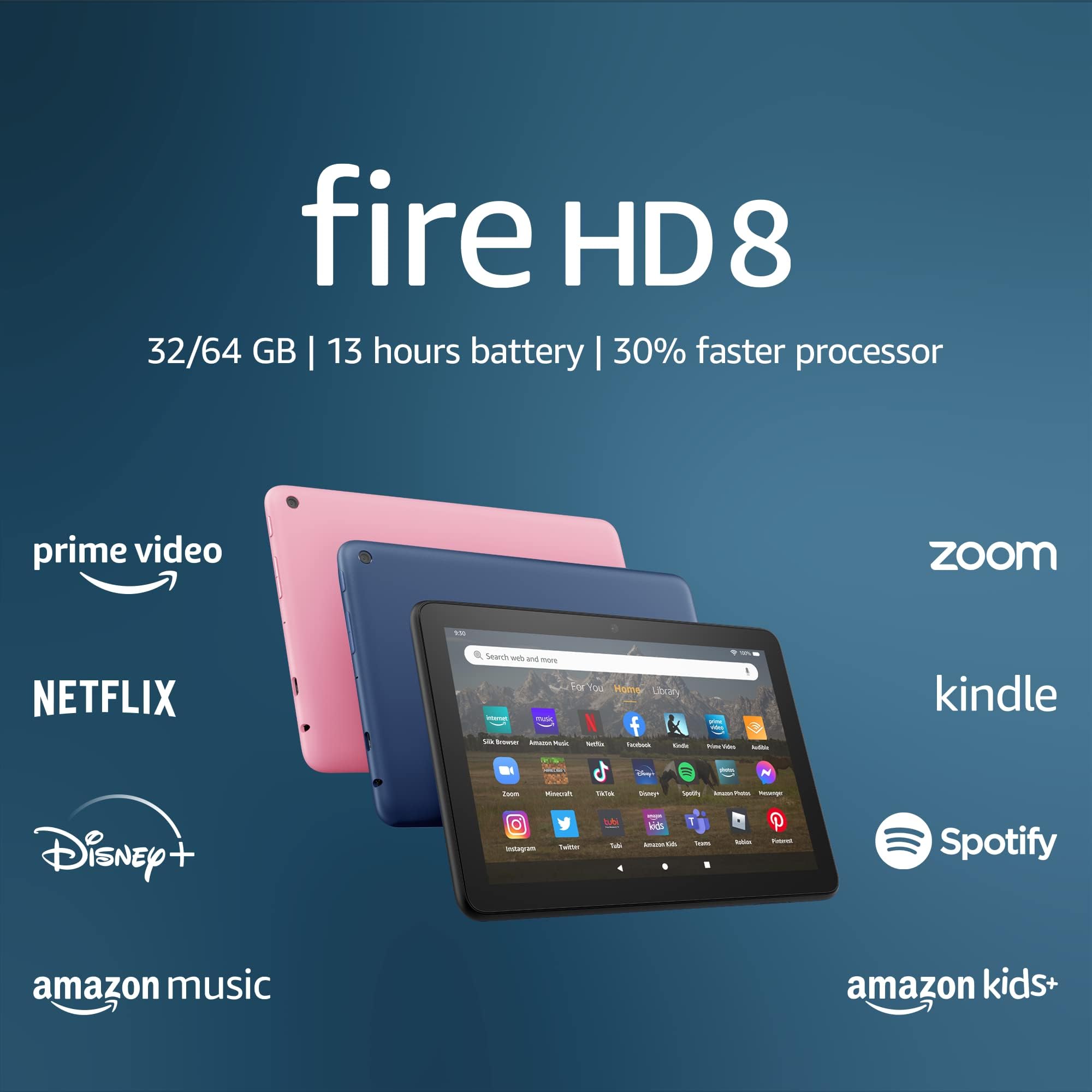 Like-New Amazon Fire HD 8 tablet, 8” HD Display, 32 GB, 30% faster processor, designed for portable entertainment, (2022 release), Denim