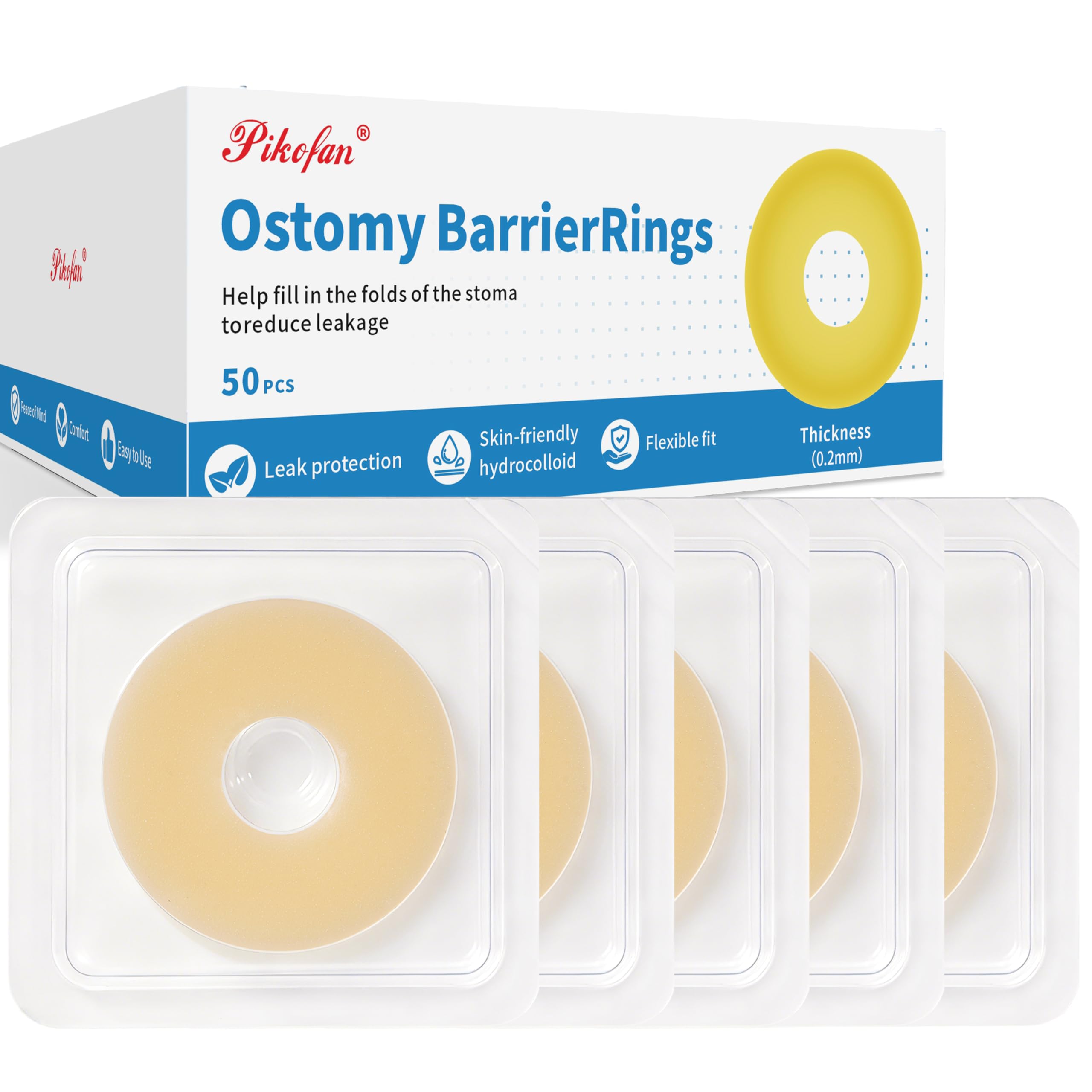50 PCS 2mm Ostomy Barrier Rings, Medical Hydrocolloid Colostomy Supplies, Moldable Barrier Rings for Ostomy Bag, Suitable for Colostomy, Ileostomy and Urostomy, Skin-Friendly, Leak-Proof Seal