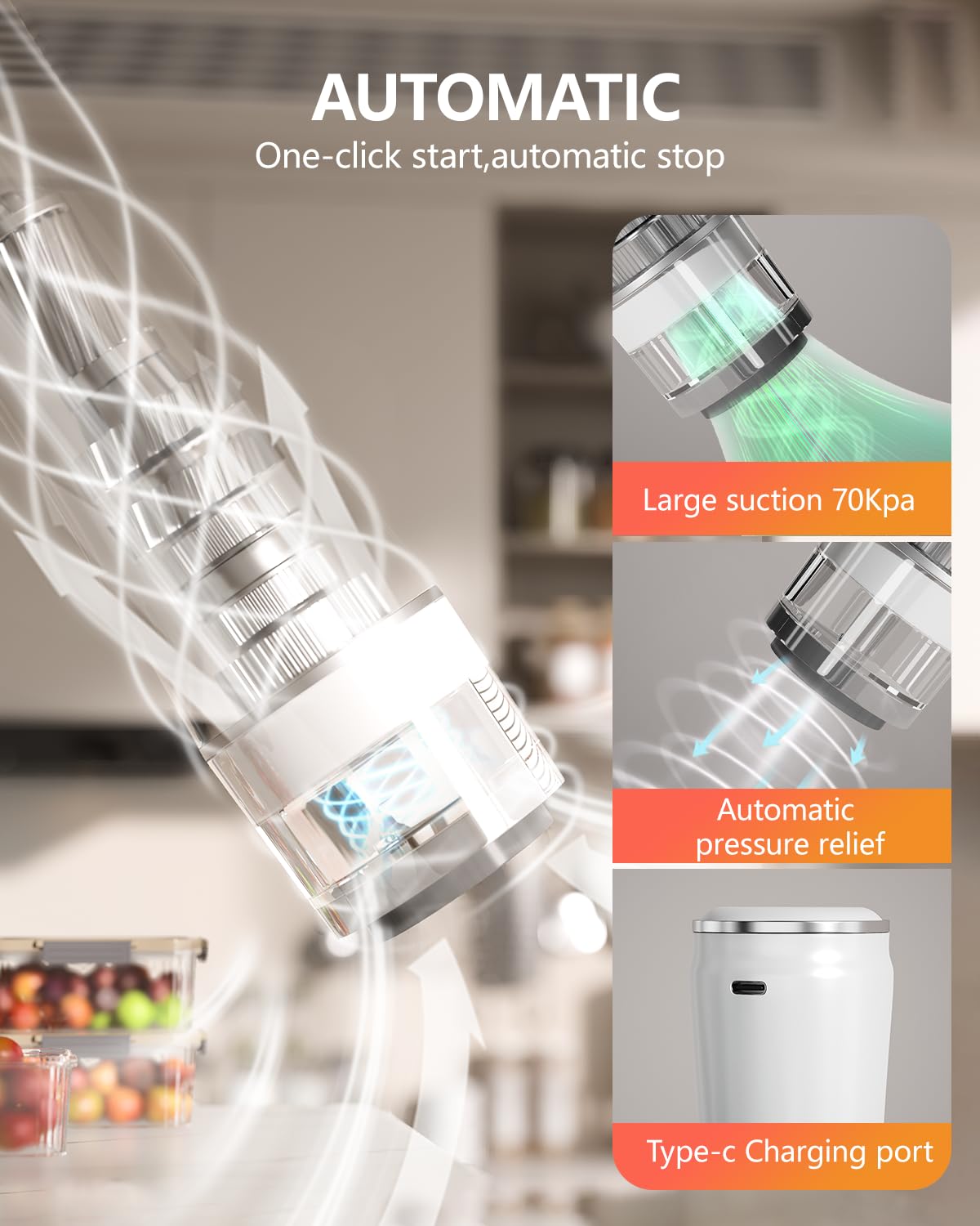 Sellador al vacío de mano para alimentos con tanque de agua visible, máquina selladora al vacío inalámbrica compacta con 30 bolsas de vacío reutilizables para 10 veces más conservación y
