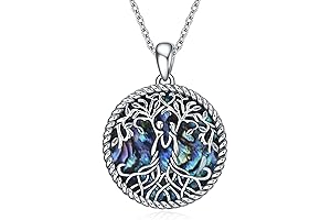 YFN Sister Necklace: Sterling Silver Tree of Life Pendant with Abalone/Turquoise