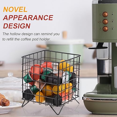 Miniatura 4 de uxcell 2 soportes para cápsulas de café, soporte de metal para tazas K, cesta de almacenamiento de cápsulas de café de gran capacidad para cocina,