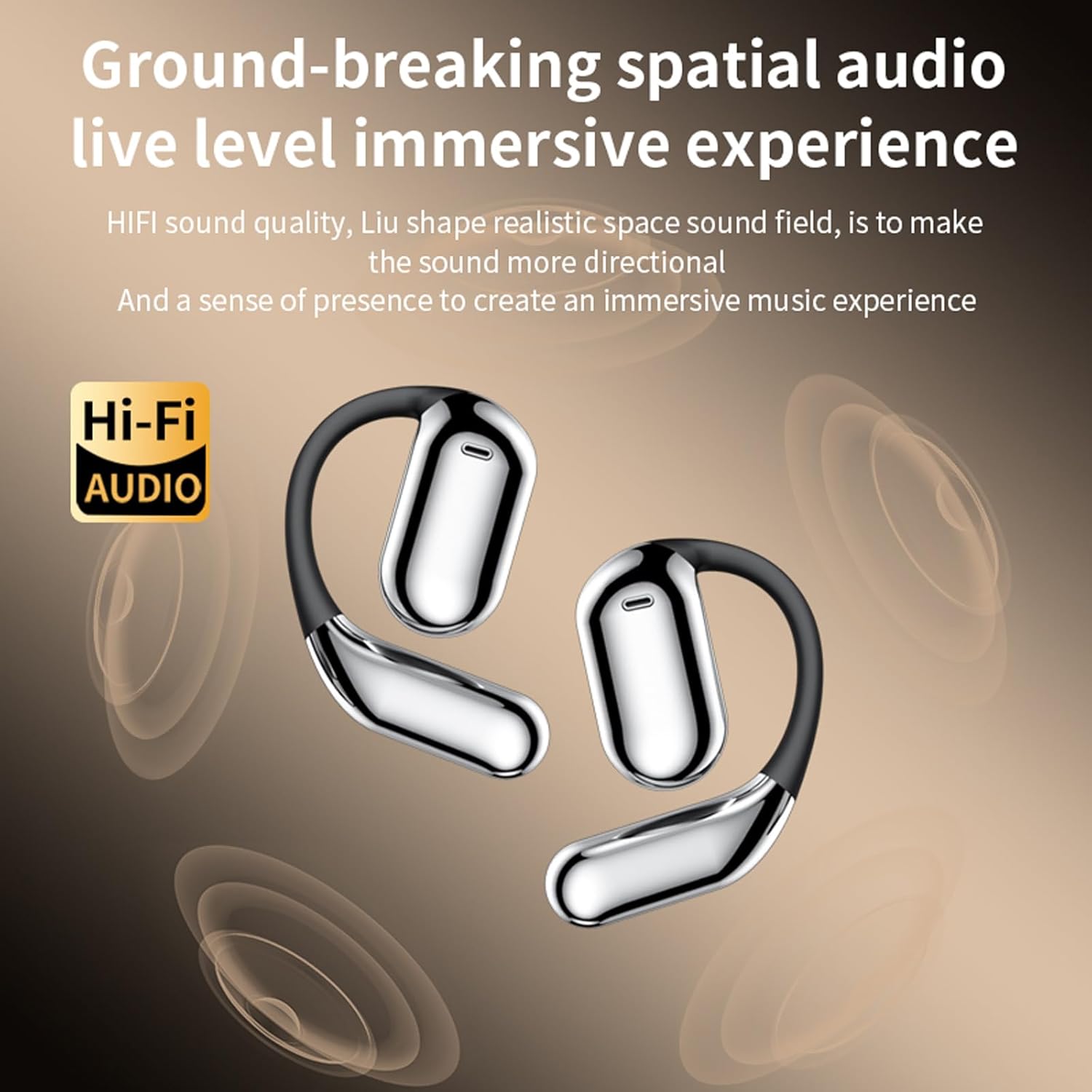 Touchscreen LCD Open Over the Ear Bone Conduction Smart Earbuds Wireless Bluetooth Earphone with Touch Screen Case and Earhooks that don't Go in Your Ear