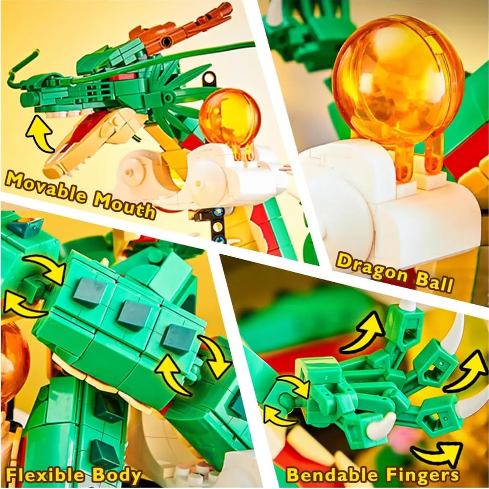 Orientalny smok budowlany z 1818 częściami | Przegubowy model dla dorosłych | Figurka kolekcjonerska 38 cm | Dekoracja na biurko i gry | Prezent dla fanów anime