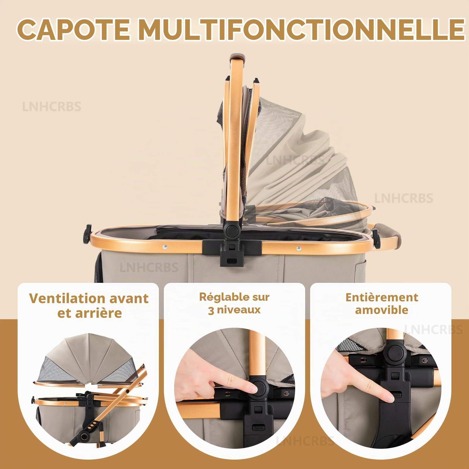 Lnhcbrs Poussette Pour Chien,Panier Amovible,Moustiquaire,Tissu Anti-Griffures,Châssis Aluminium (22kg,Pliage Simple,Double Frein,Idéale Comme Poussette Chien Tout Terrain Et Poussette Pour Chat,Kaki