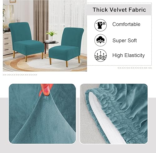 Miniatura 3 de Fundas de terciopelo para sillas de terciopelo grueso de lujo sin brazos, protector de muebles extraíble para sala de estar, comedor, hotel, color