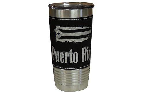 Puerto Rico Leather Wrapped Vacuum Insulated Tumbler 20 Oz Stainless-Steel