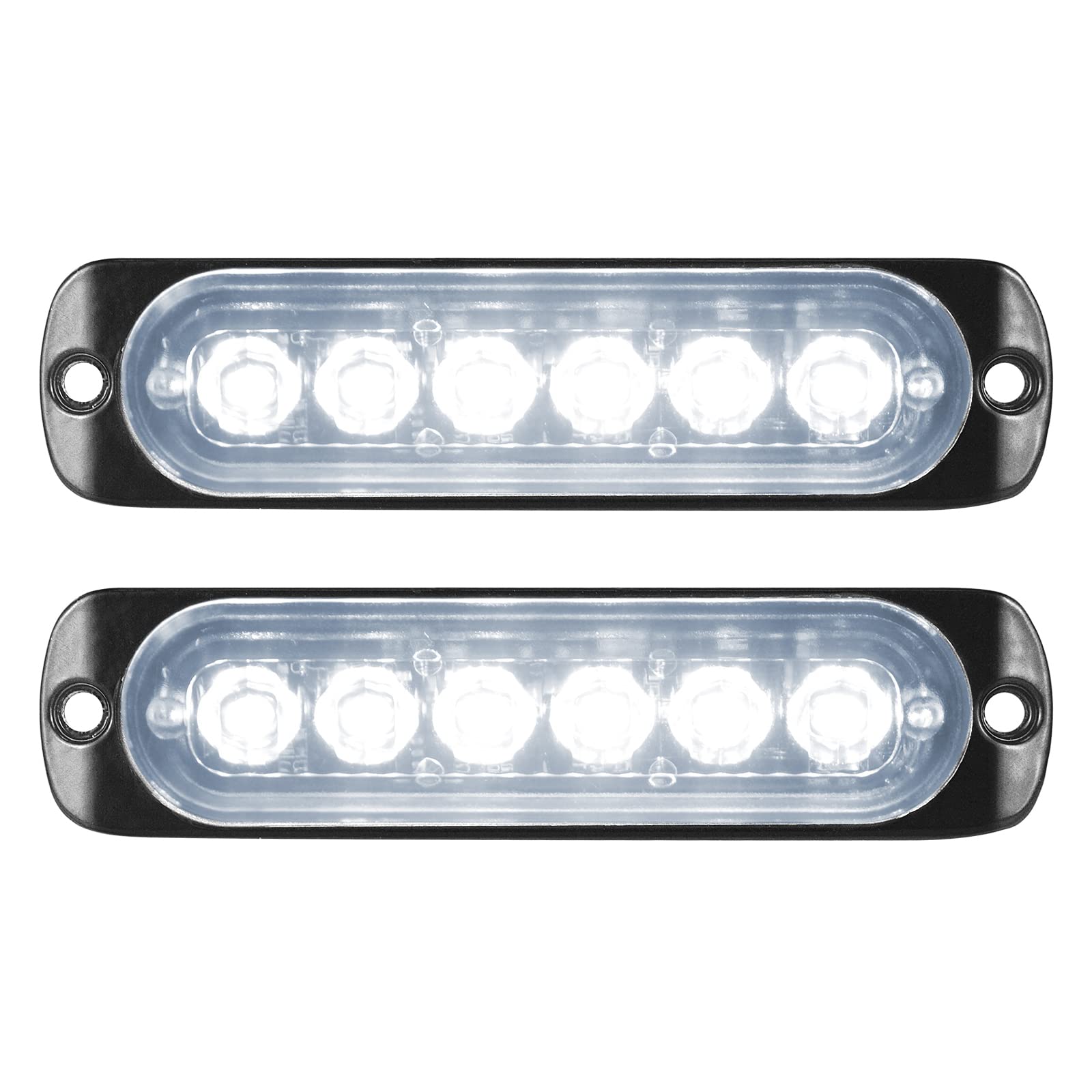 RIGIDON 2 Pack LED Emergency Strobe 6 LED White Surface Mount Flashing Strobe Lights for Trucks Car Grille Off-Road Warning Emergency Flashing Lights