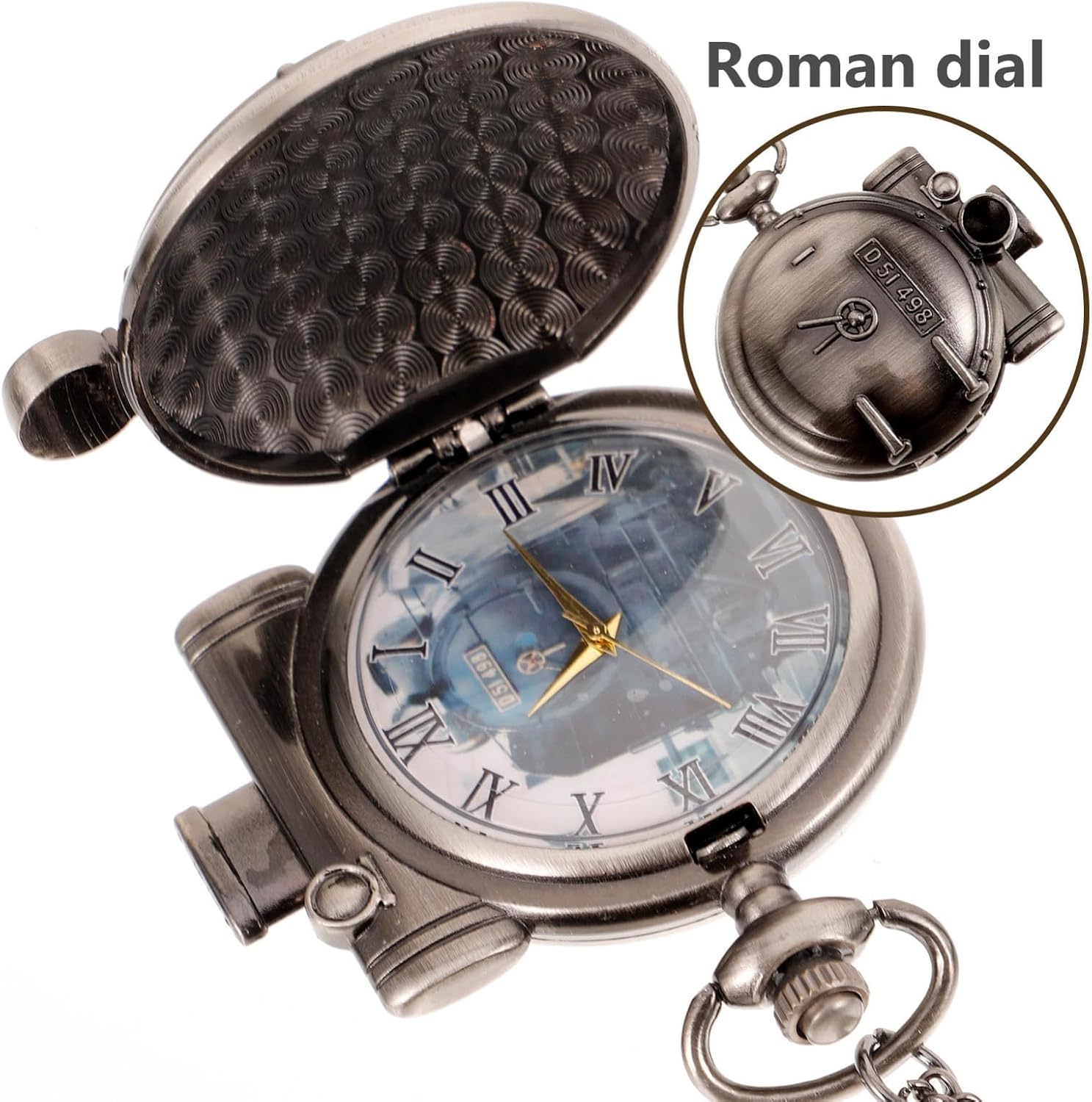 Vintage Retro Pocket Watch with Steam Engine Train Pattern, Oversized Wind-up Watch for Men and Women, Stylish Flip Cover Design for Daily Wear