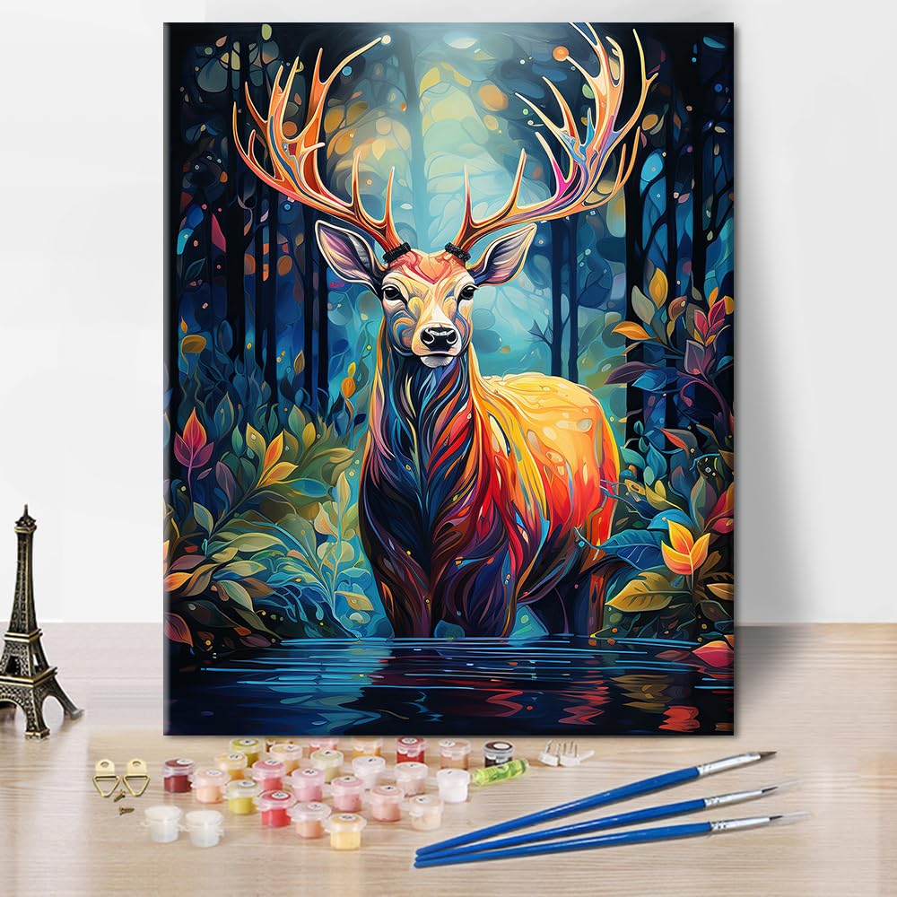 TISHIRON Wild Animal Paint by Number Deer in The Forest Paint by Numbers Kit for Adults with Brushes and Pigment, DIY Painting by Numbers for Home Wall Decor Gift, 16x20 Inch