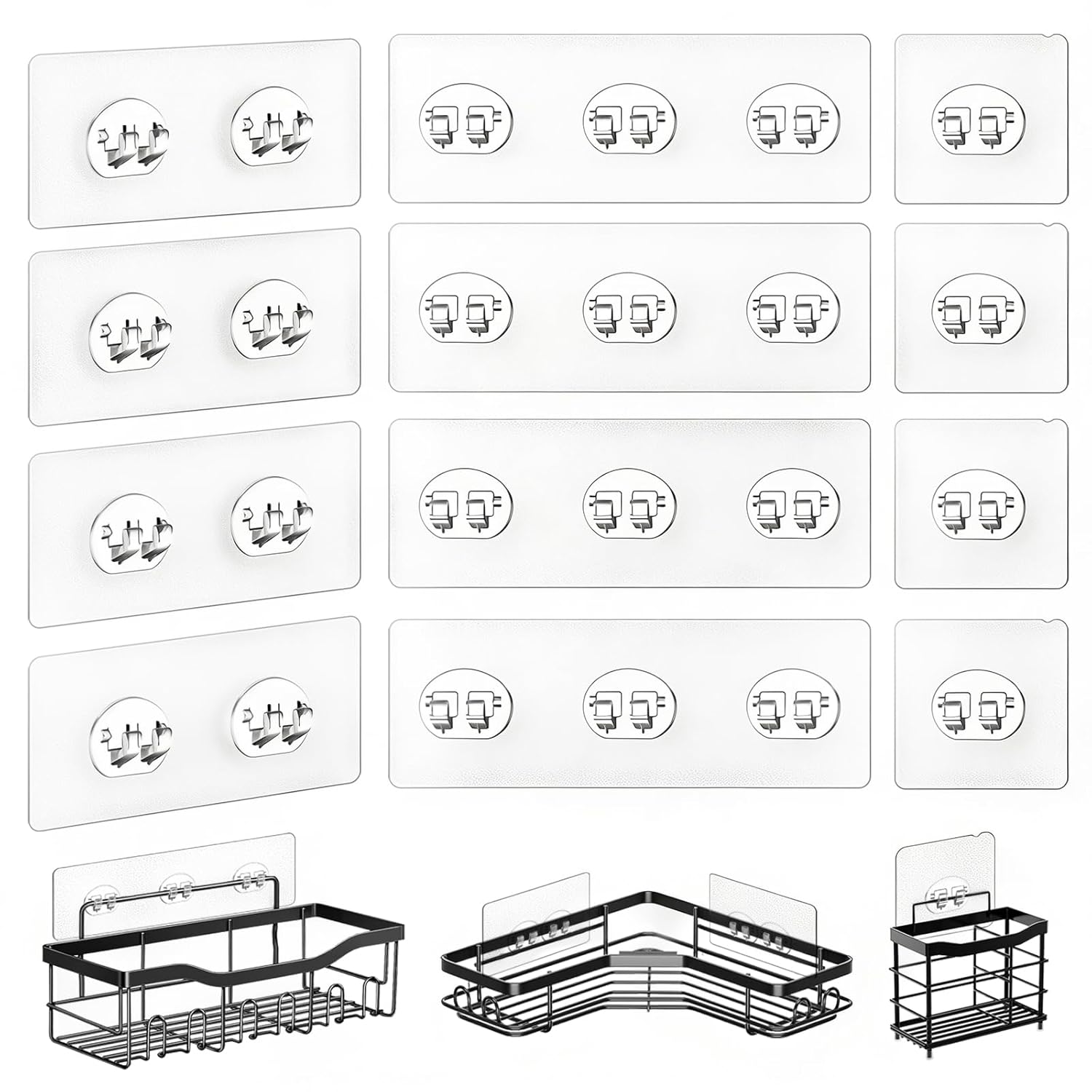 HAOBAOBEI 14 Pack Shower Caddy Adhesive Replacement Strong Adhesive Hooks for Shower Caddy Shower Shelf Adhesive No Drilling